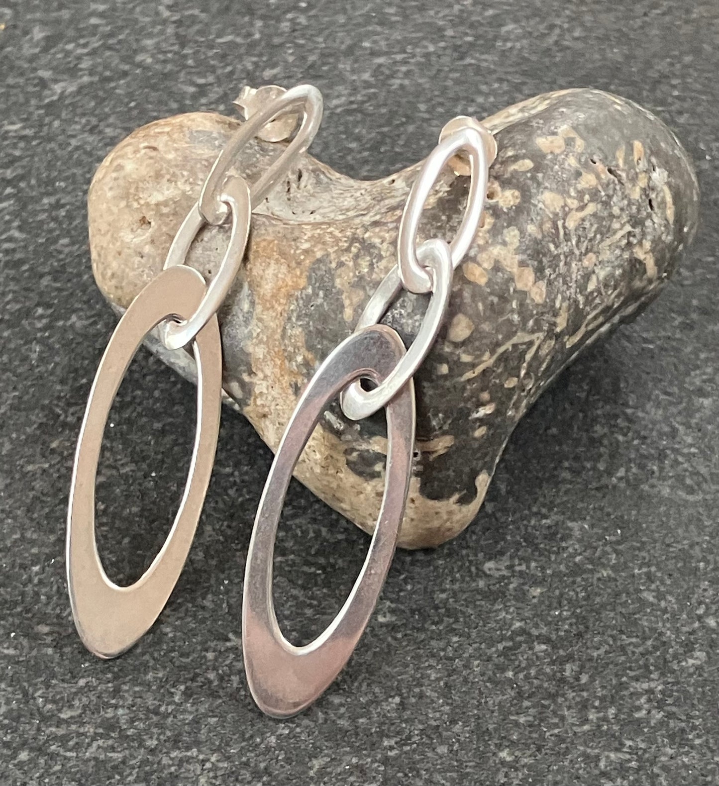 Vintage sterling silver oval loop earrings.