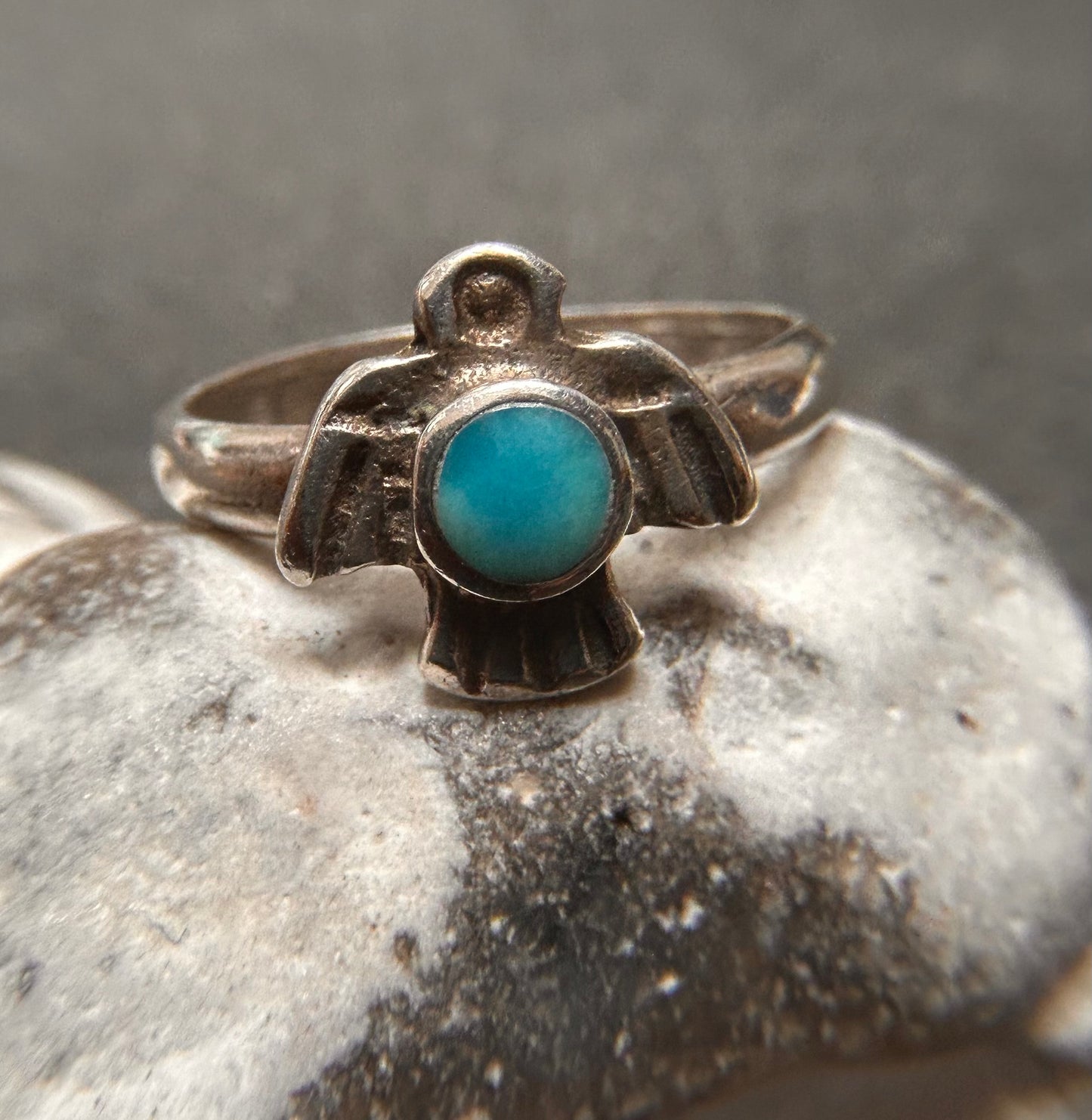 A wonderfully detailed vintage sterling silver Native American Thunderbird ring