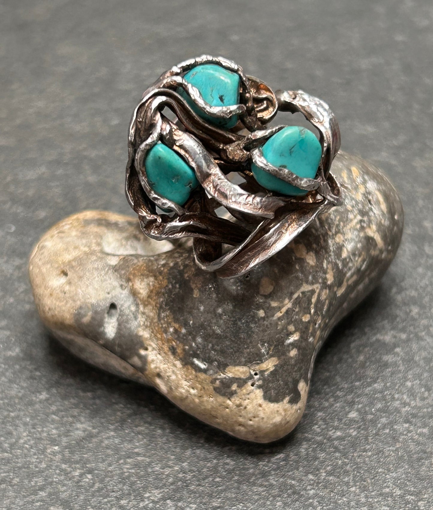 Vintage brutalist sterling and turquoise ring.