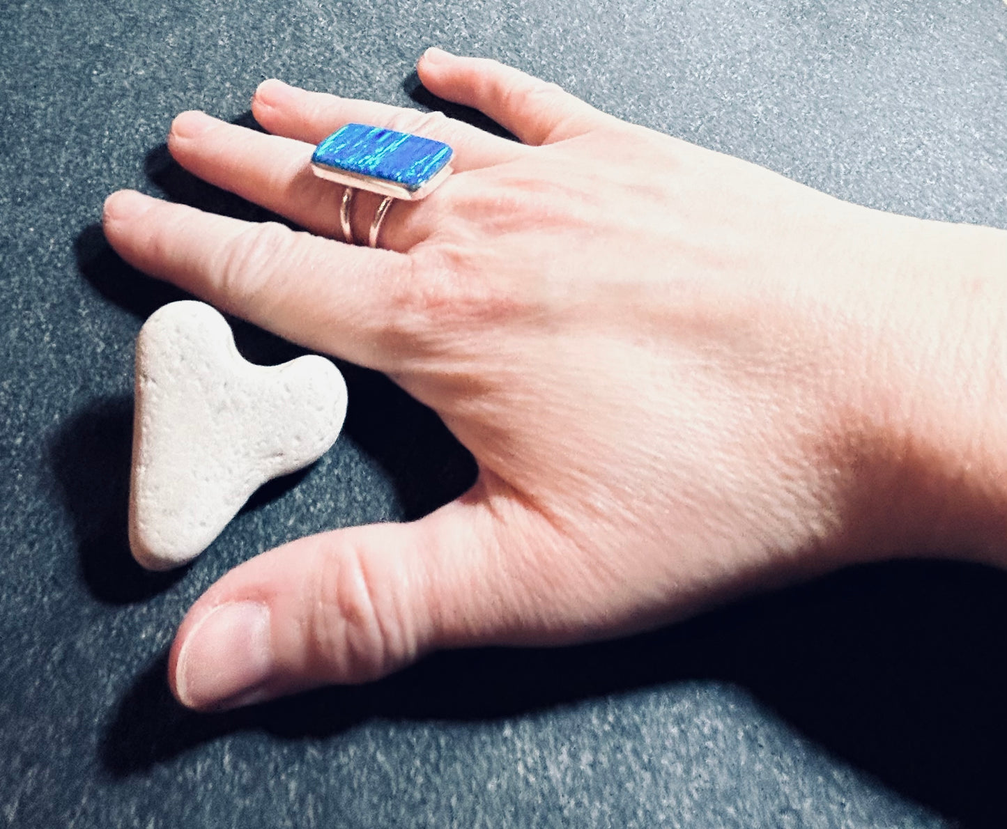 Dichroic Glass Statement Ring – Aqua Ocean Light