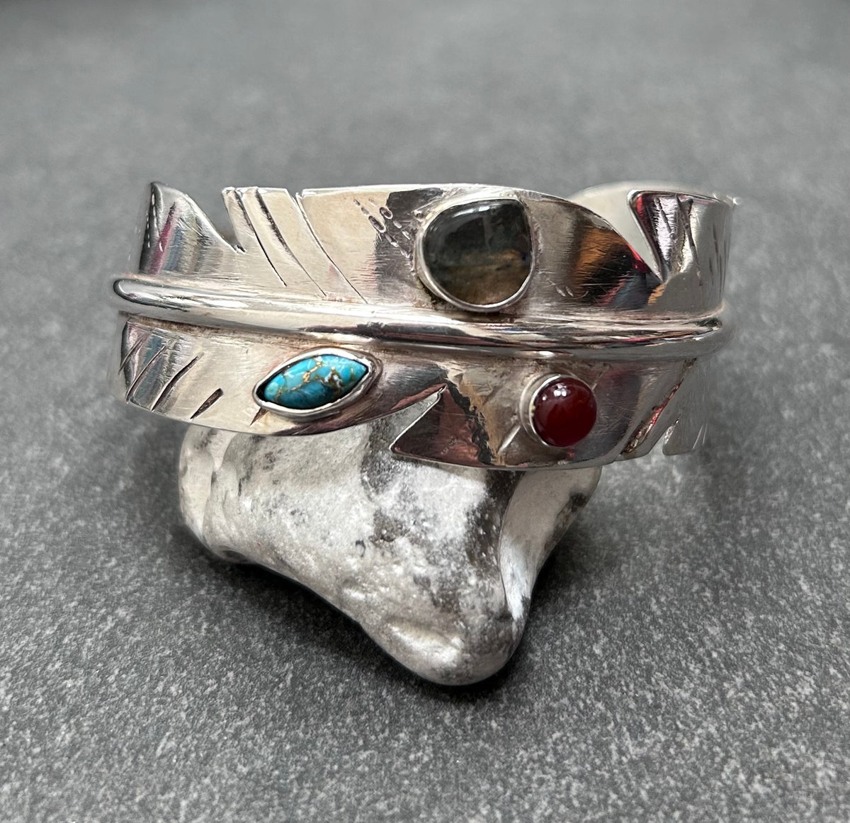 One-of-a-Kind Artisan vintage sterling Feather Bangle