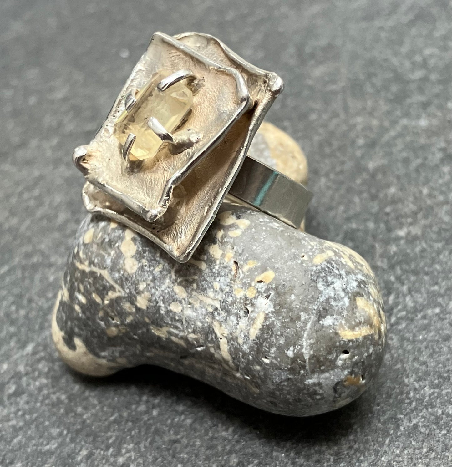 Vintage sterling silver and citrine artisan ring.