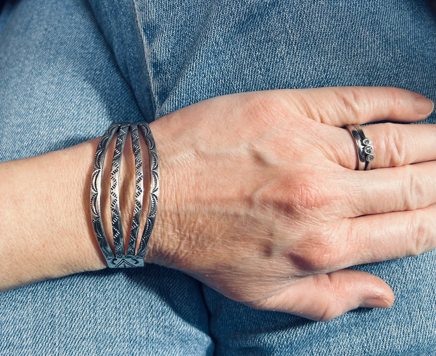 Native American vintage sterling silver bracelet is crafted from a beautifully shaped bar.