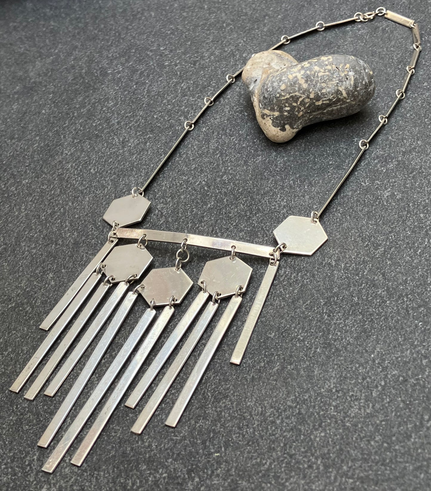 Spectacular vintage artisan sterling silver fringe necklace