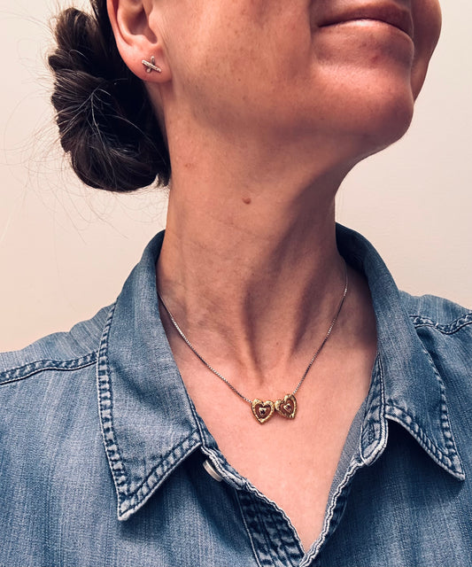 Beautiful vintage sterling silver with warm gold vermeil finish slider hearts - £35 each