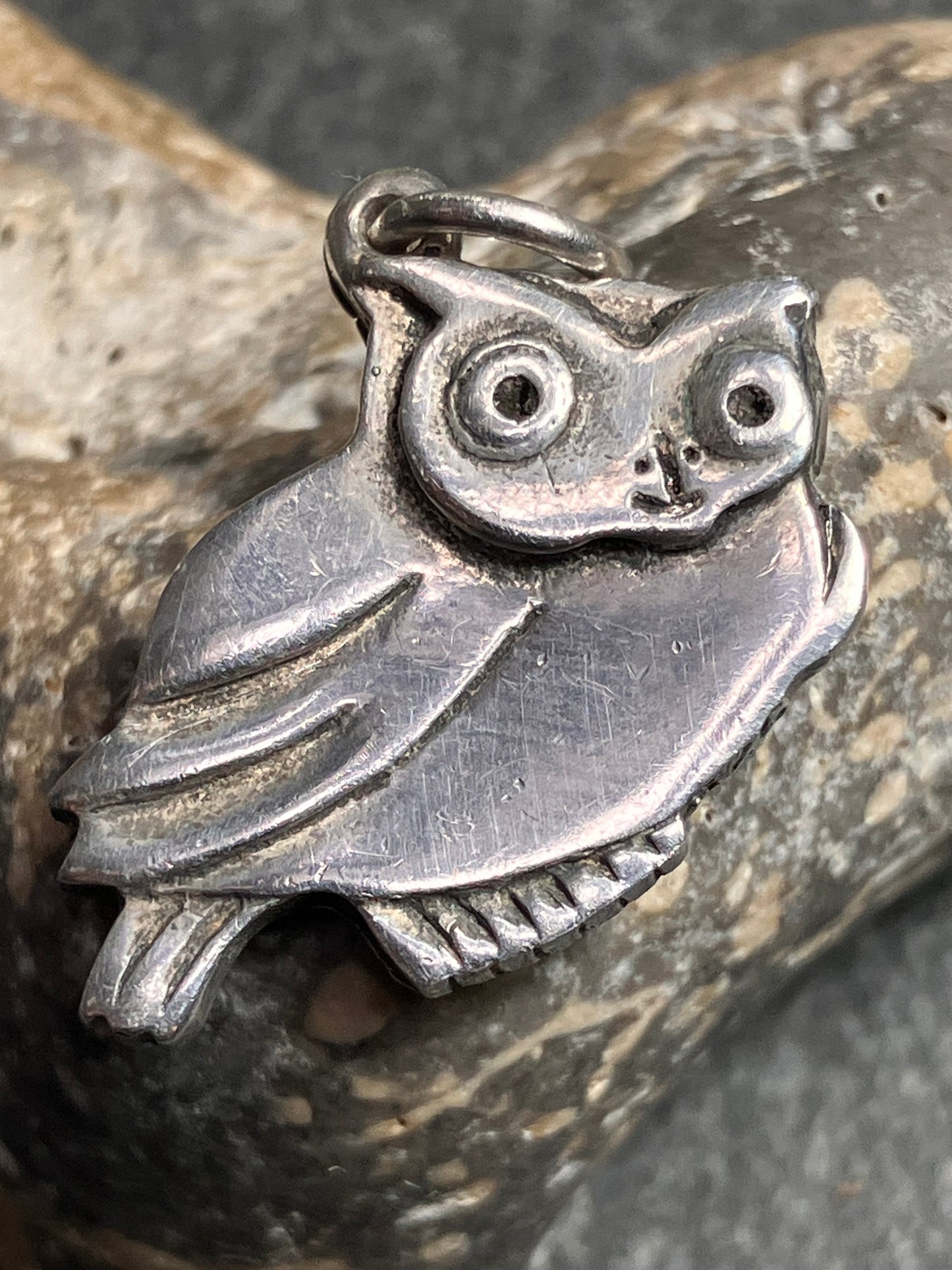 Artisan studio sterling silver owl pendant.