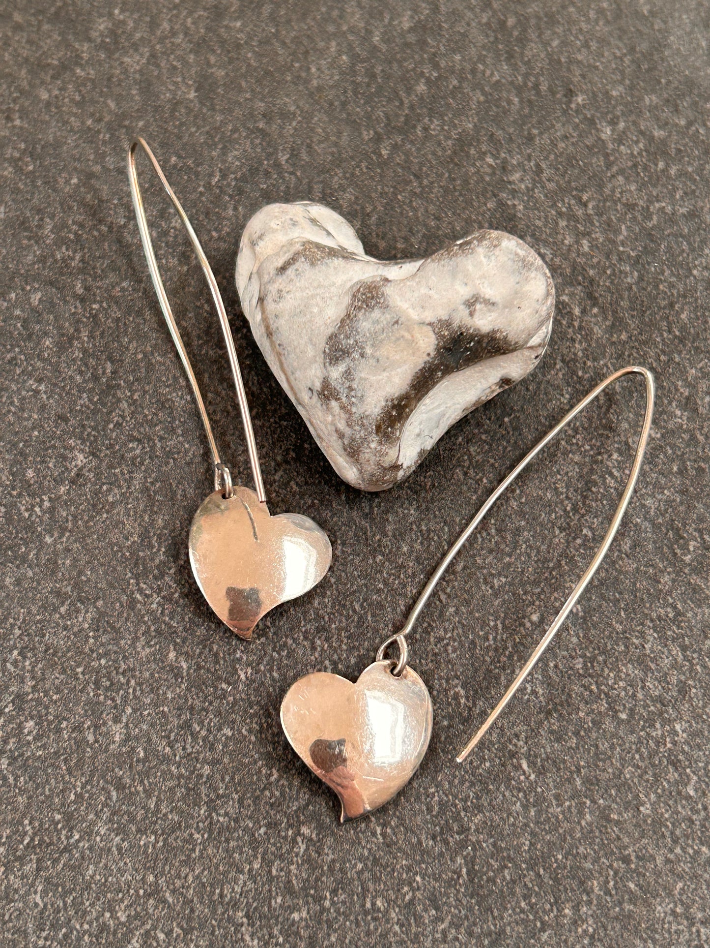 Truly Wonderful Vintage Artisan Sterling Silver Heart Drop Earrings