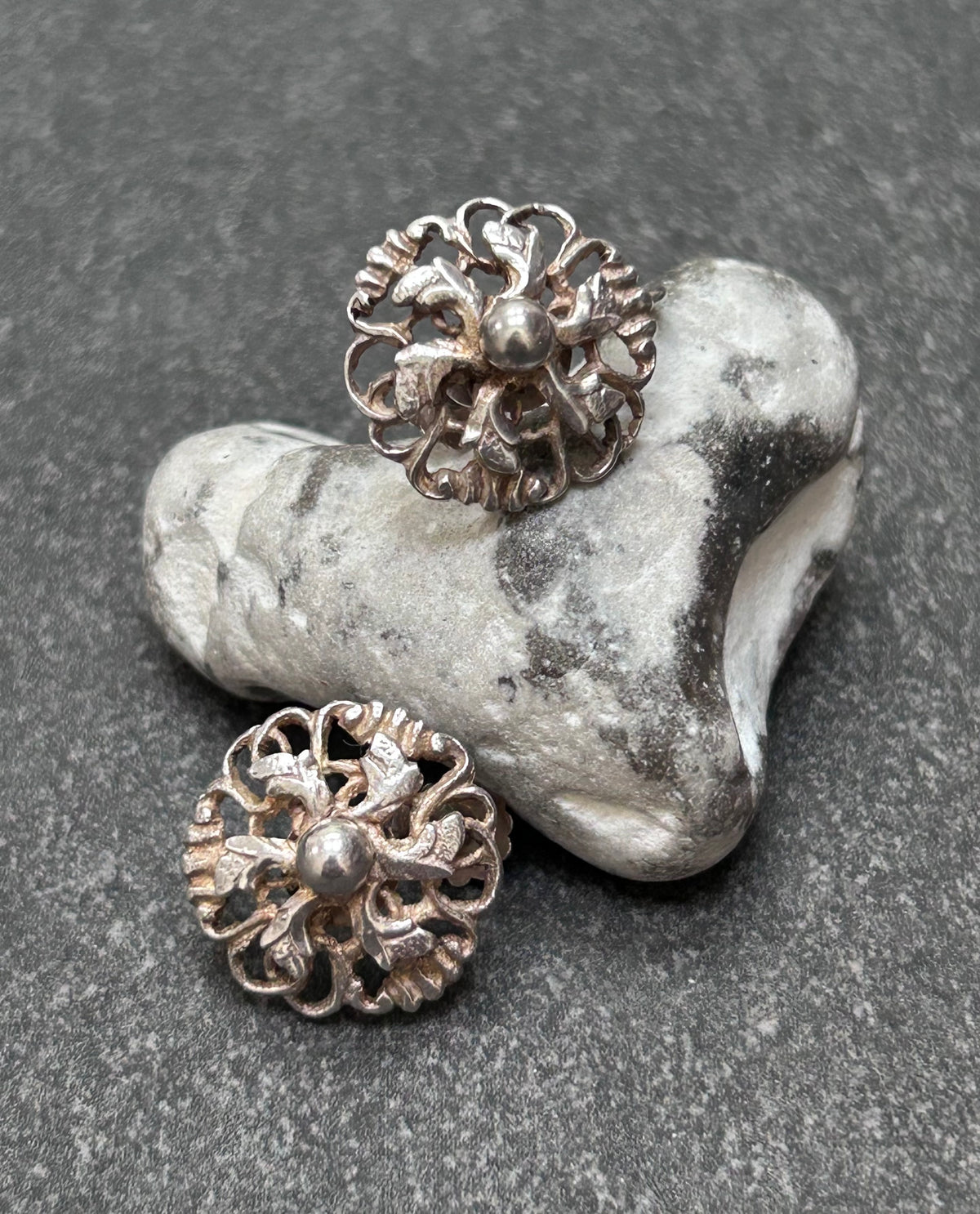 Vintage Sterling Silver Floral Screw-Back Earrings