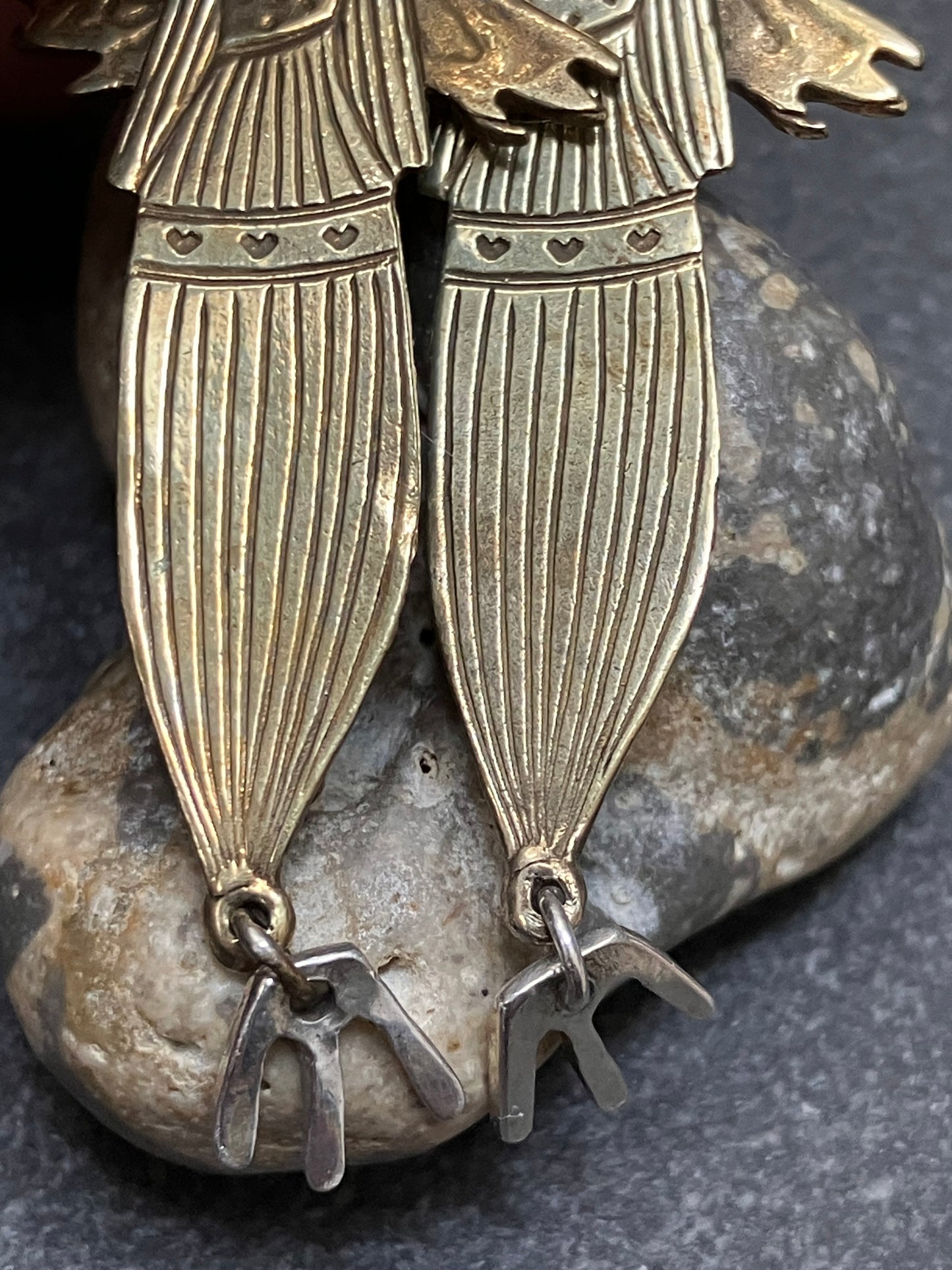 Vintage sterling silver and brass artisan earrings.