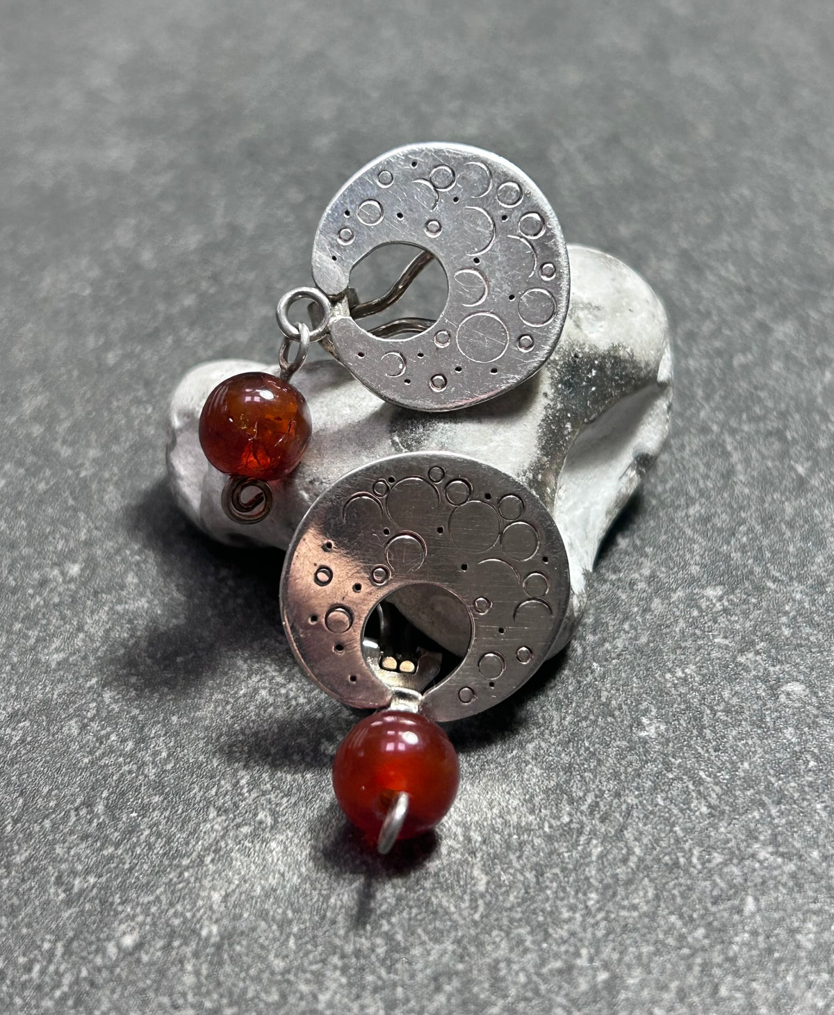 Vintage Sterling Silver & Amber Drop Clip Earrings – Hallmarked London, 1993