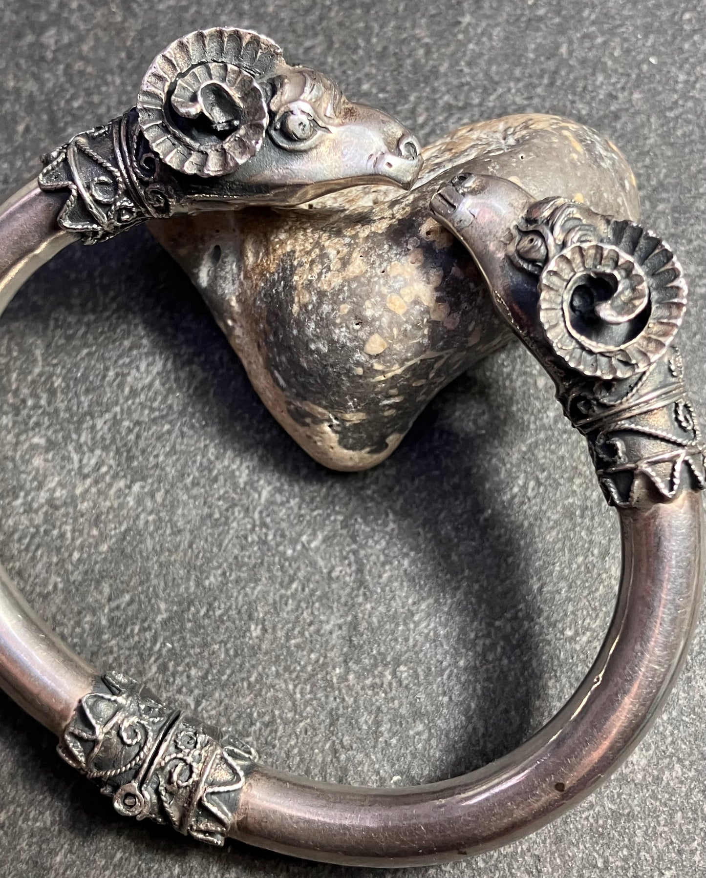 Vintage sterling silver rams head bangle.