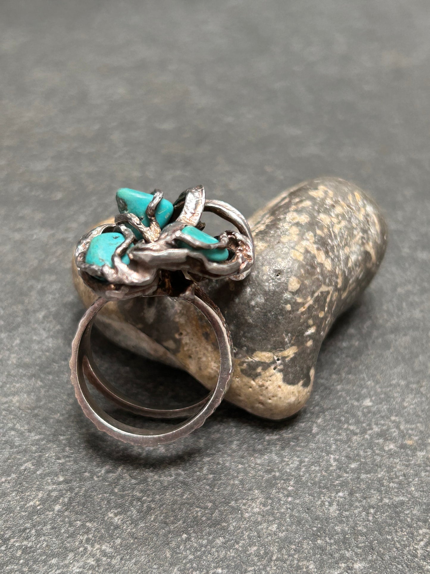 Vintage brutalist sterling and turquoise ring.