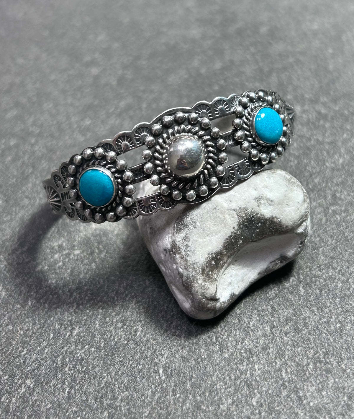 Vintage Sterling Silver & Turquoise Native American Statement Cuff