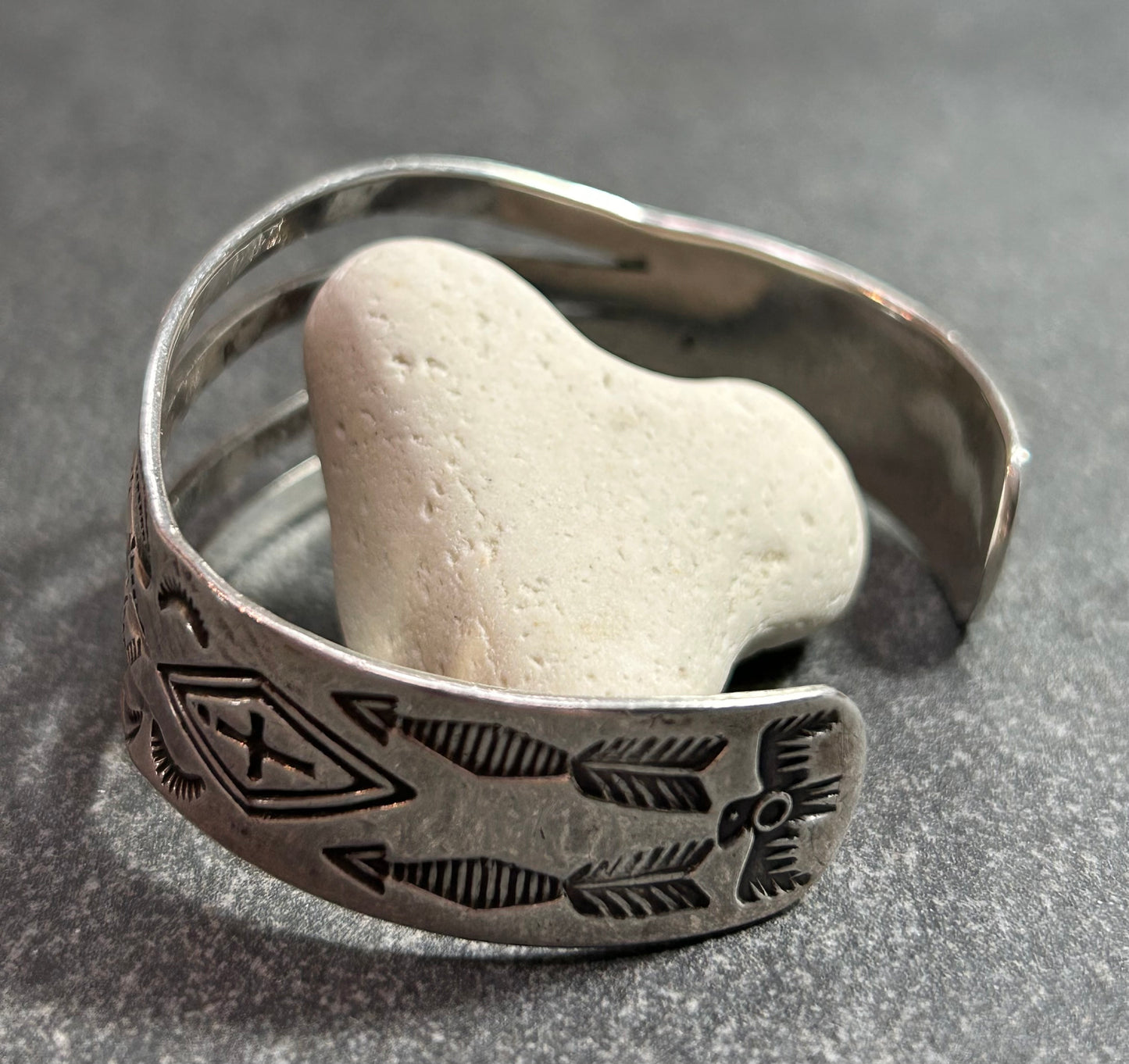Native American vintage sterling silver bracelet is crafted from a beautifully shaped bar.