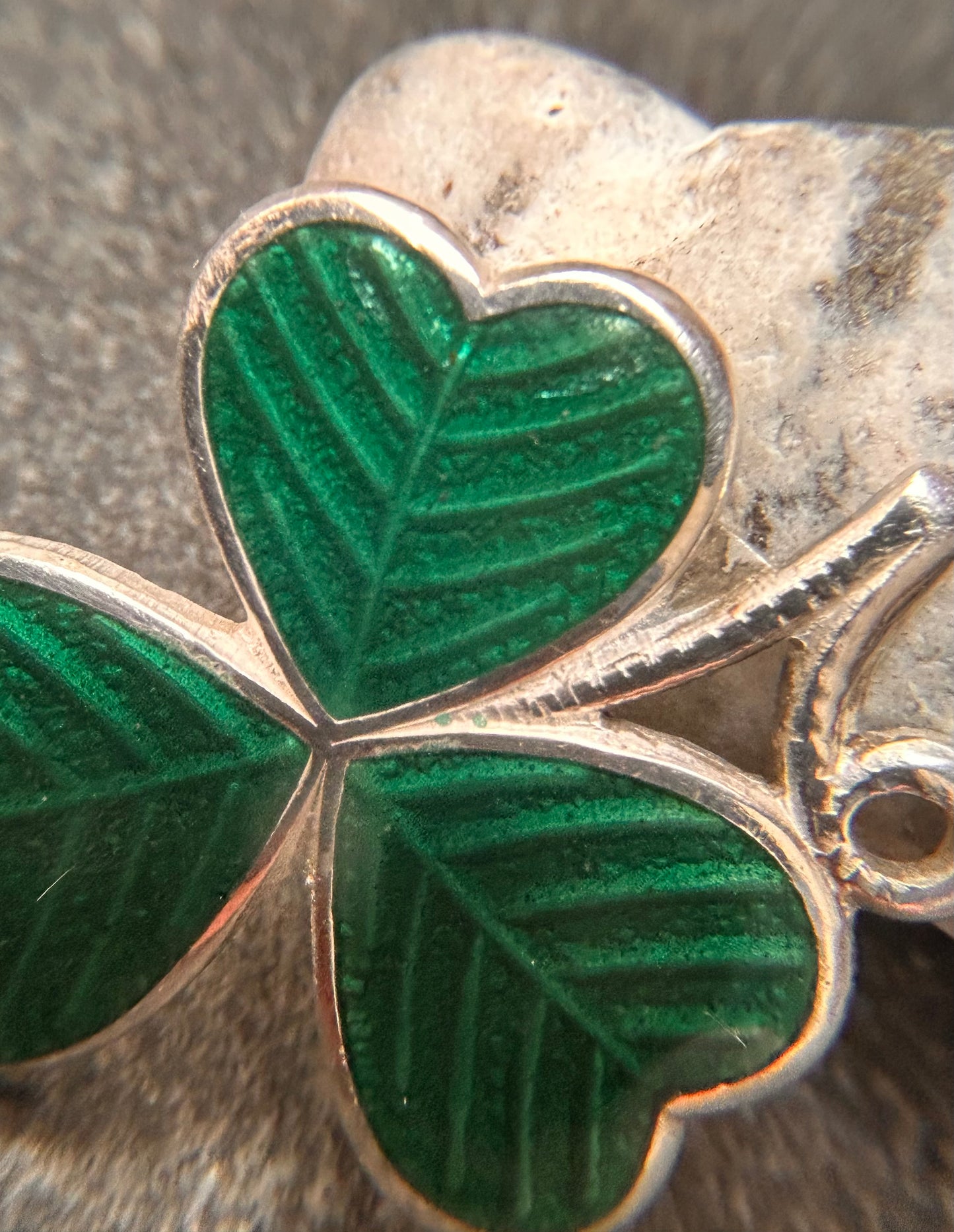 Vintage Sterling Silver Enamel Three-Leaf Clover Brooch