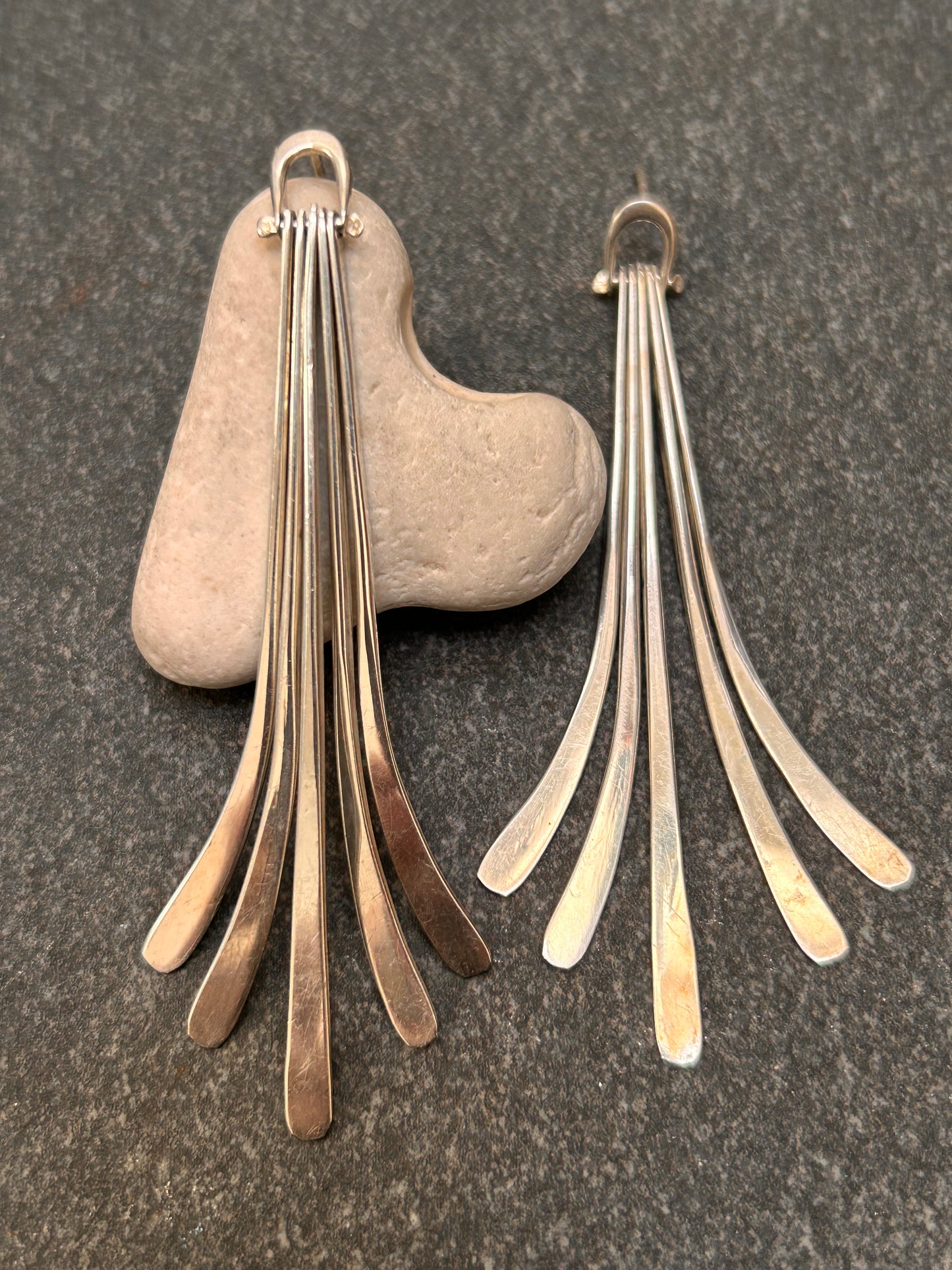 Beautiful vintage sterling silver statement earrings with a striking Art Deco–inspired fan design