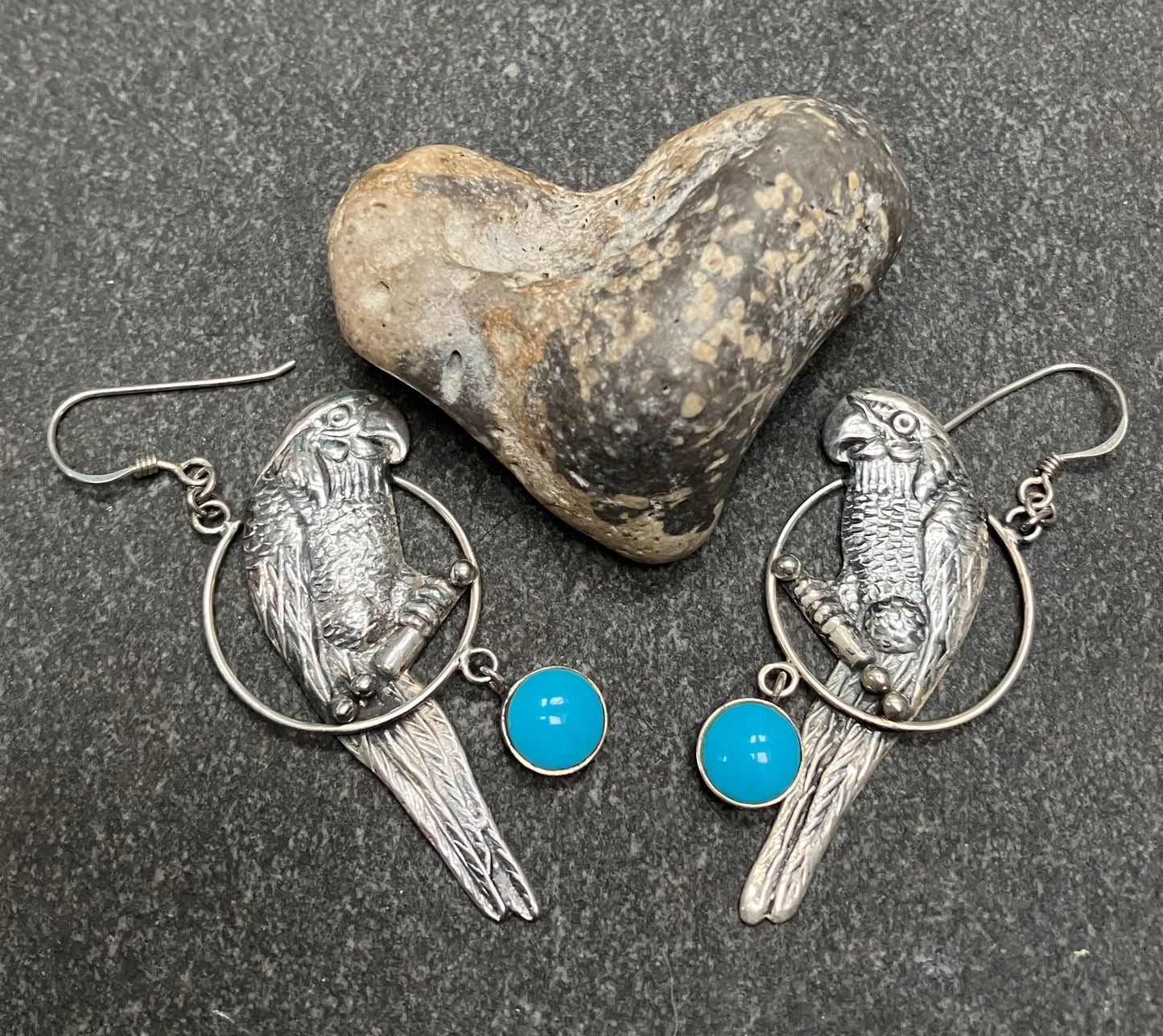 Absolutely super fun vintage sterling silver Native American parrot earrings!