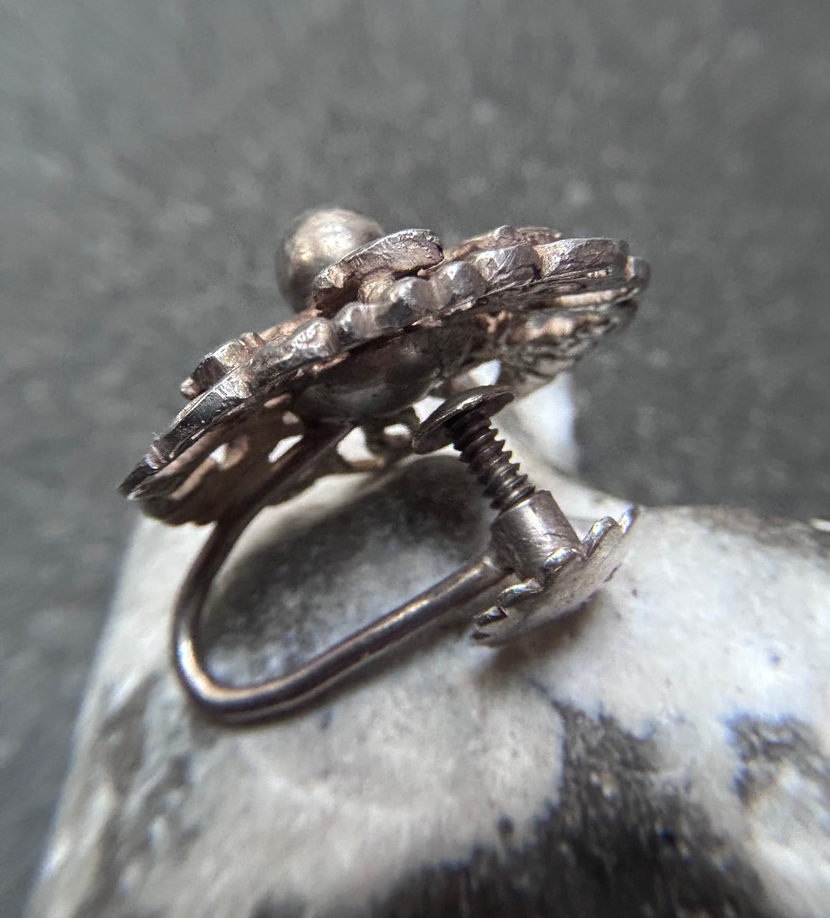 Vintage Sterling Silver Floral Screw-Back Earrings