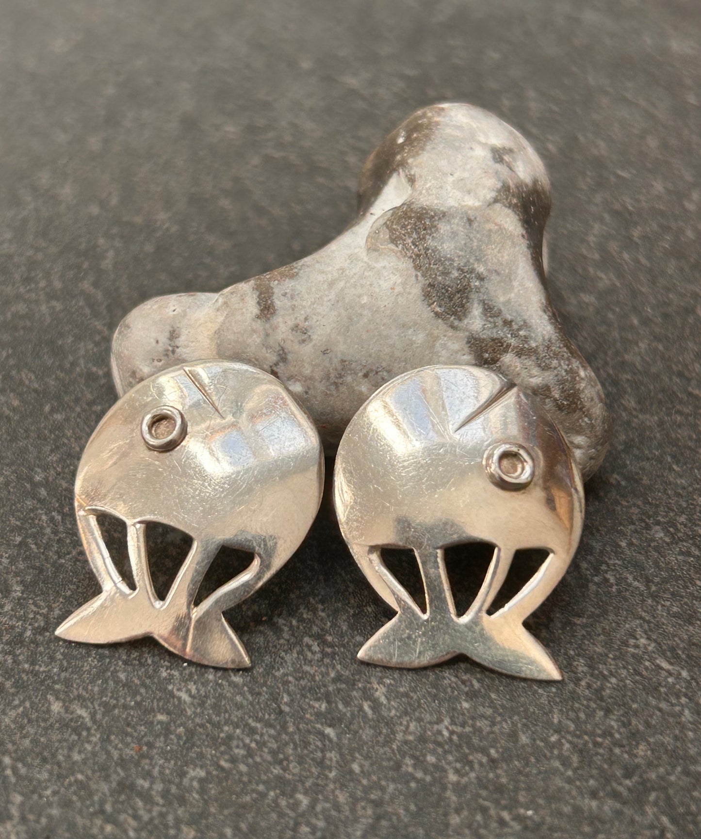 Vintage Artisan Sterling Silver Fish Earrings