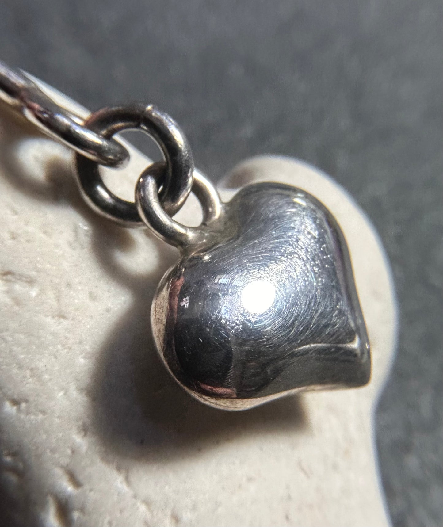 Vintage Sterling Silver Puff Heart Dangle Earrings