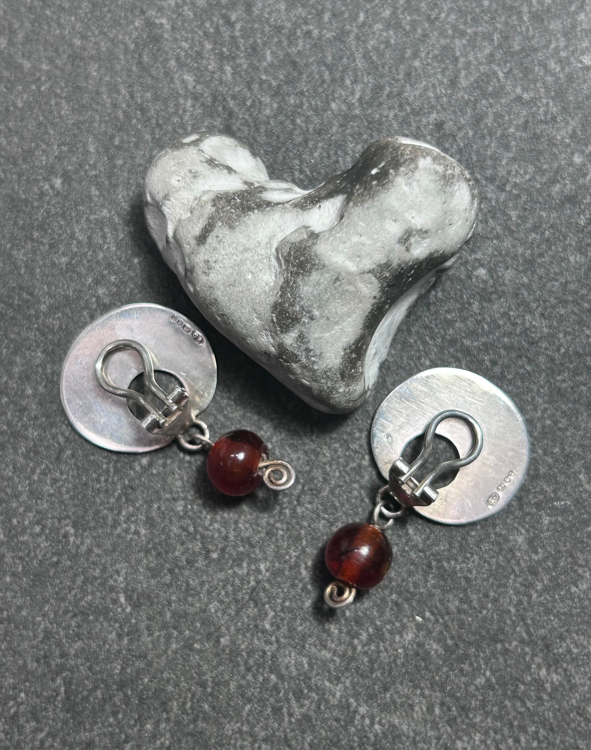 Vintage Sterling Silver & Amber Drop Clip Earrings – Hallmarked London, 1993