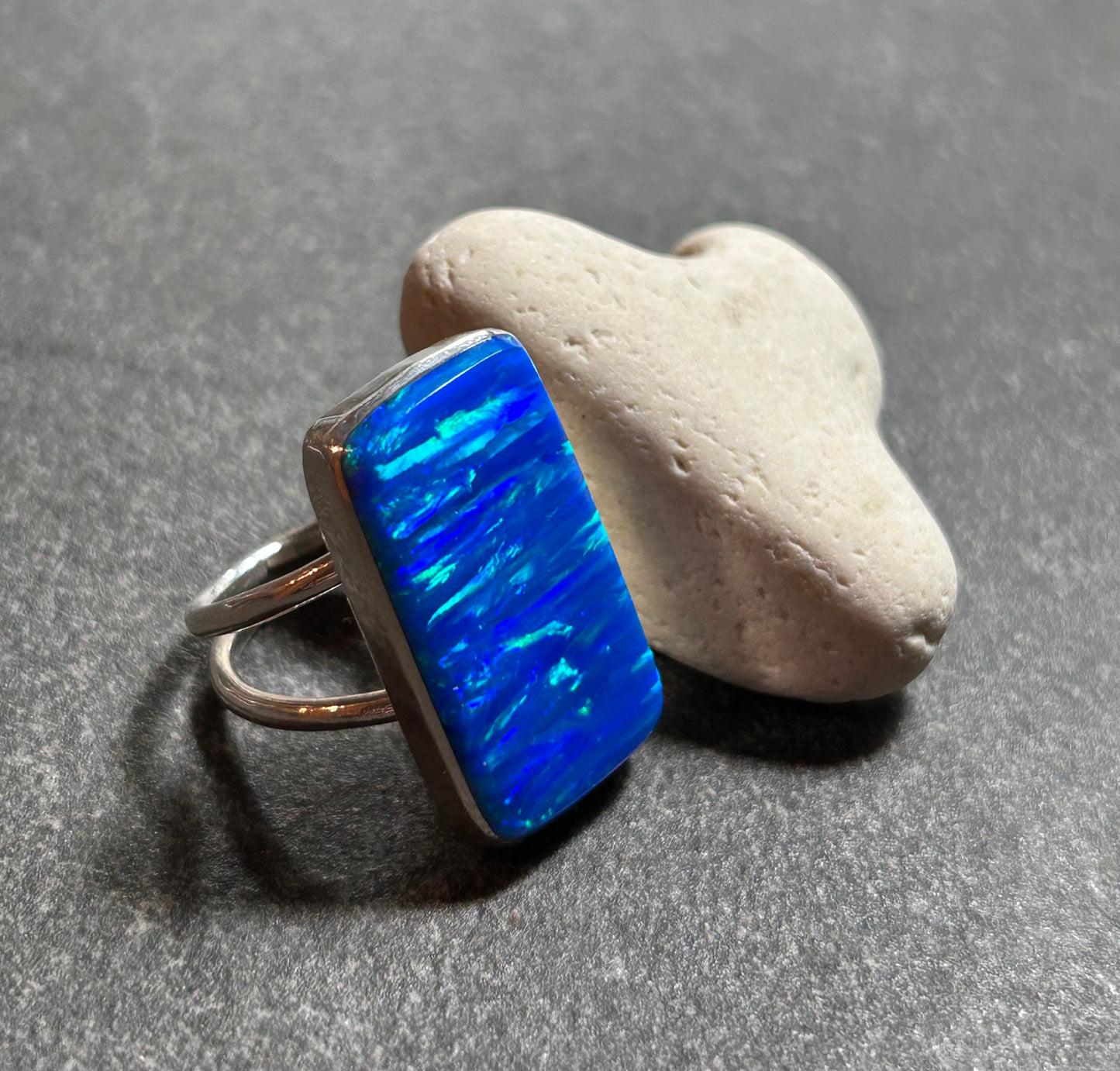 Dichroic Glass Statement Ring – Aqua Ocean Light