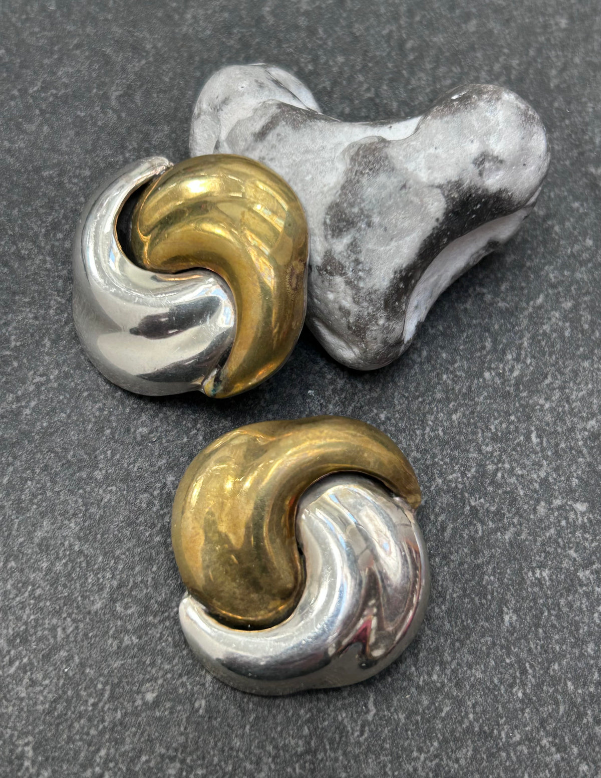 Vintage Mexican Sterling Silver & Brass Clip-On Earrings