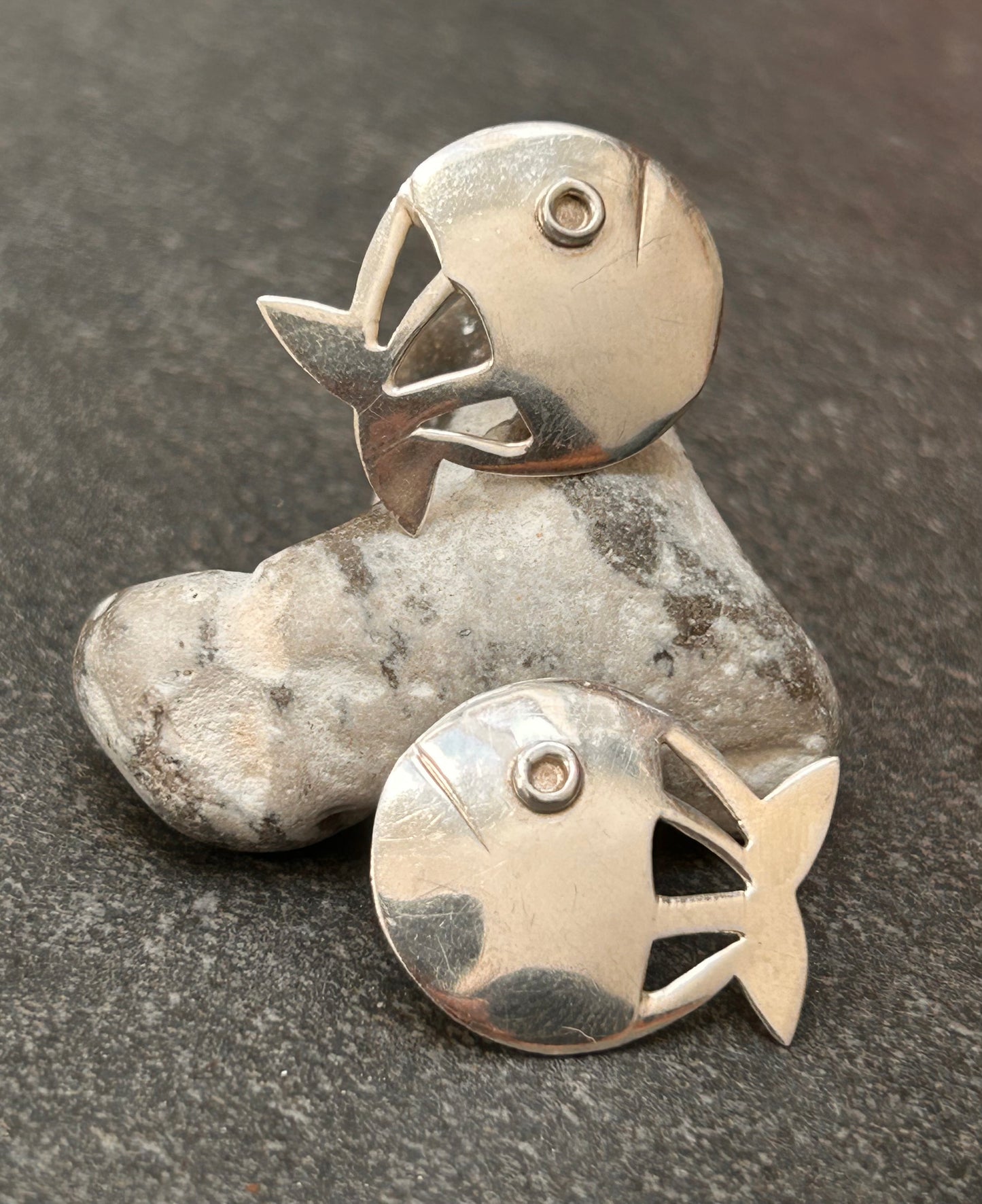 Vintage Artisan Sterling Silver Fish Earrings