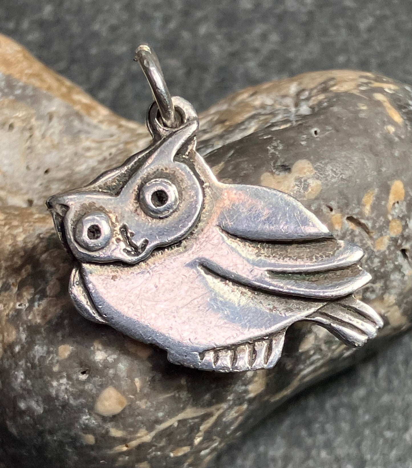 Artisan studio sterling silver owl pendant.