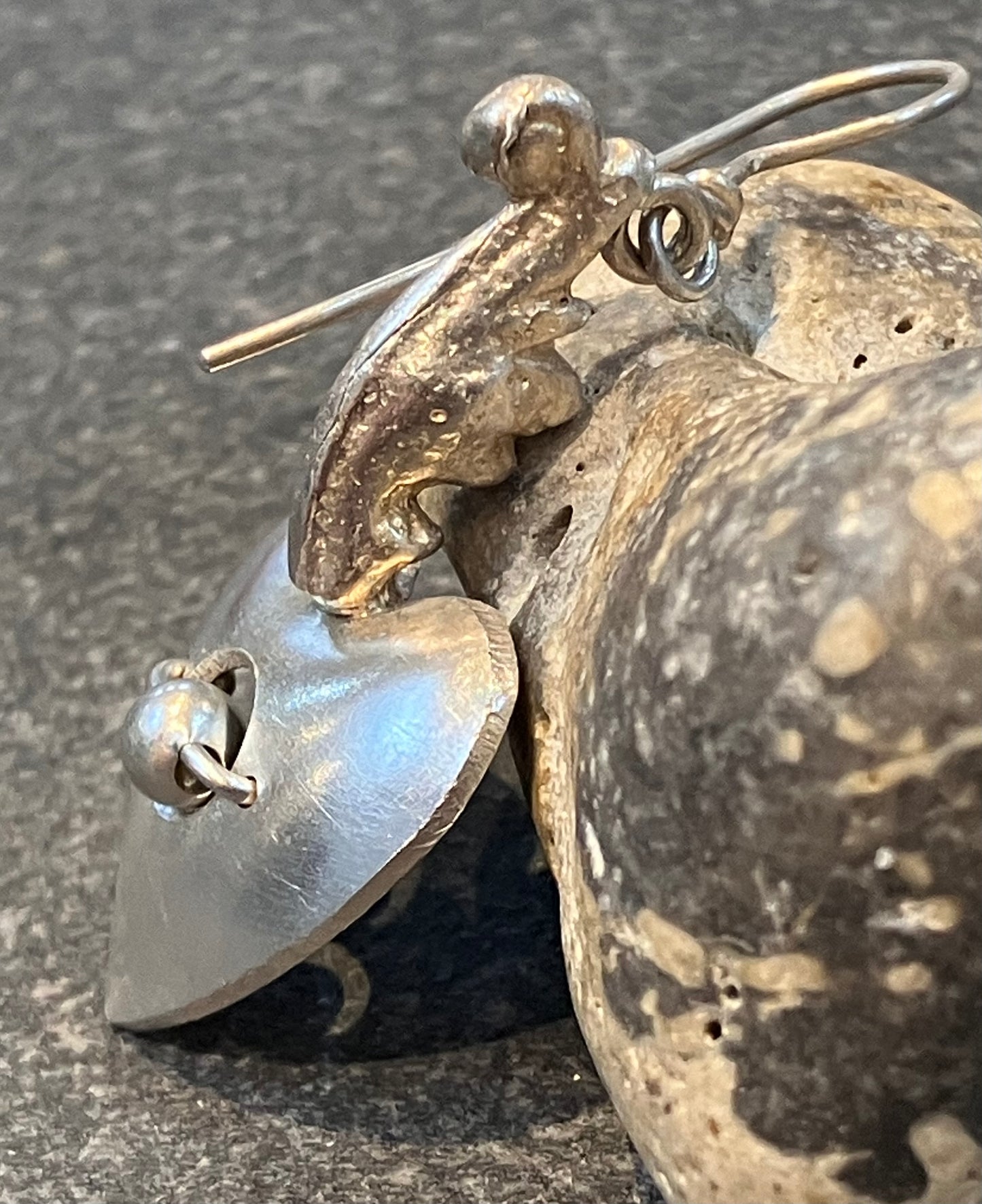 Vintage sterling silver artisan heart earrings