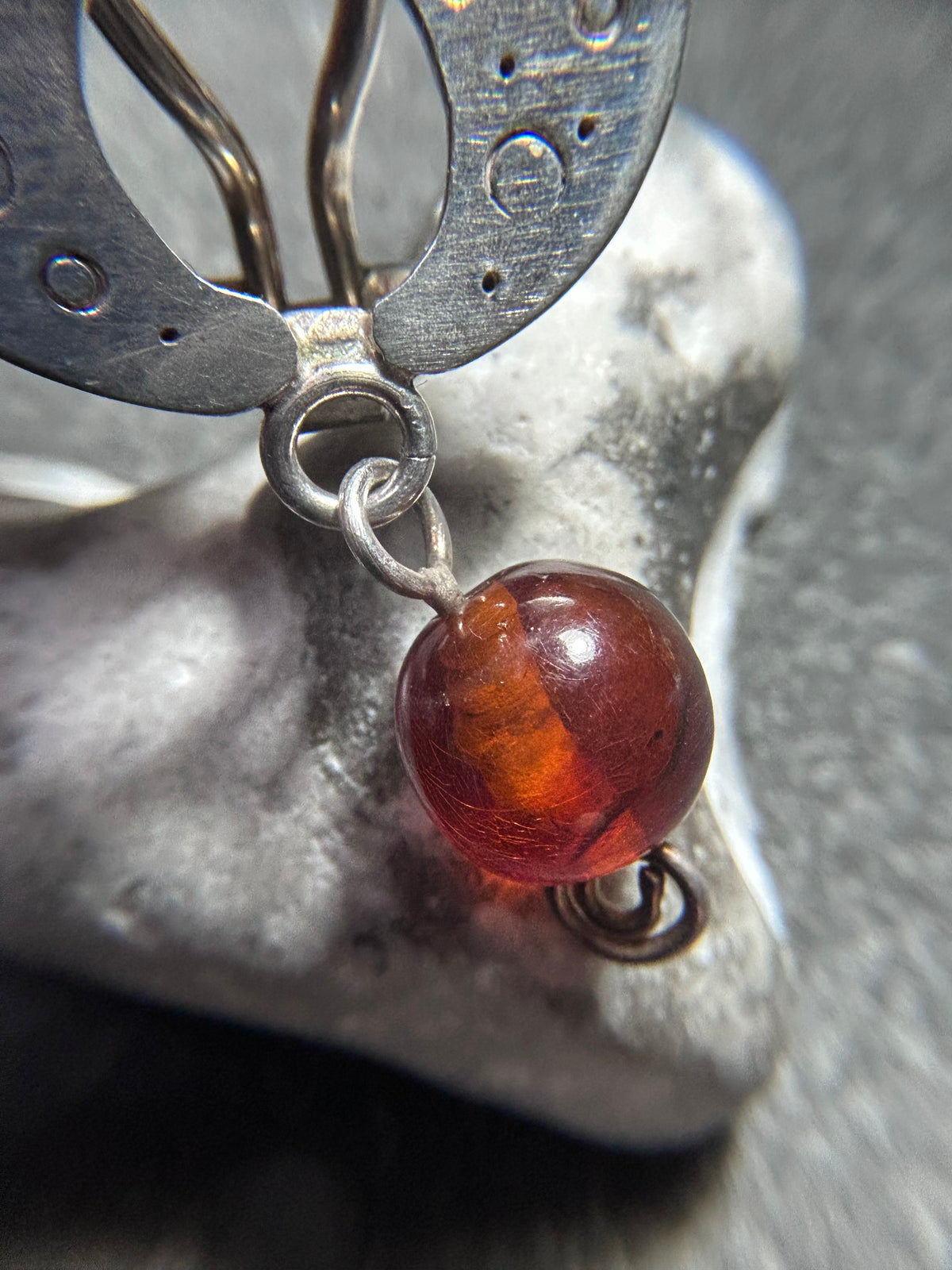 Vintage Sterling Silver & Amber Drop Clip Earrings – Hallmarked London, 1993