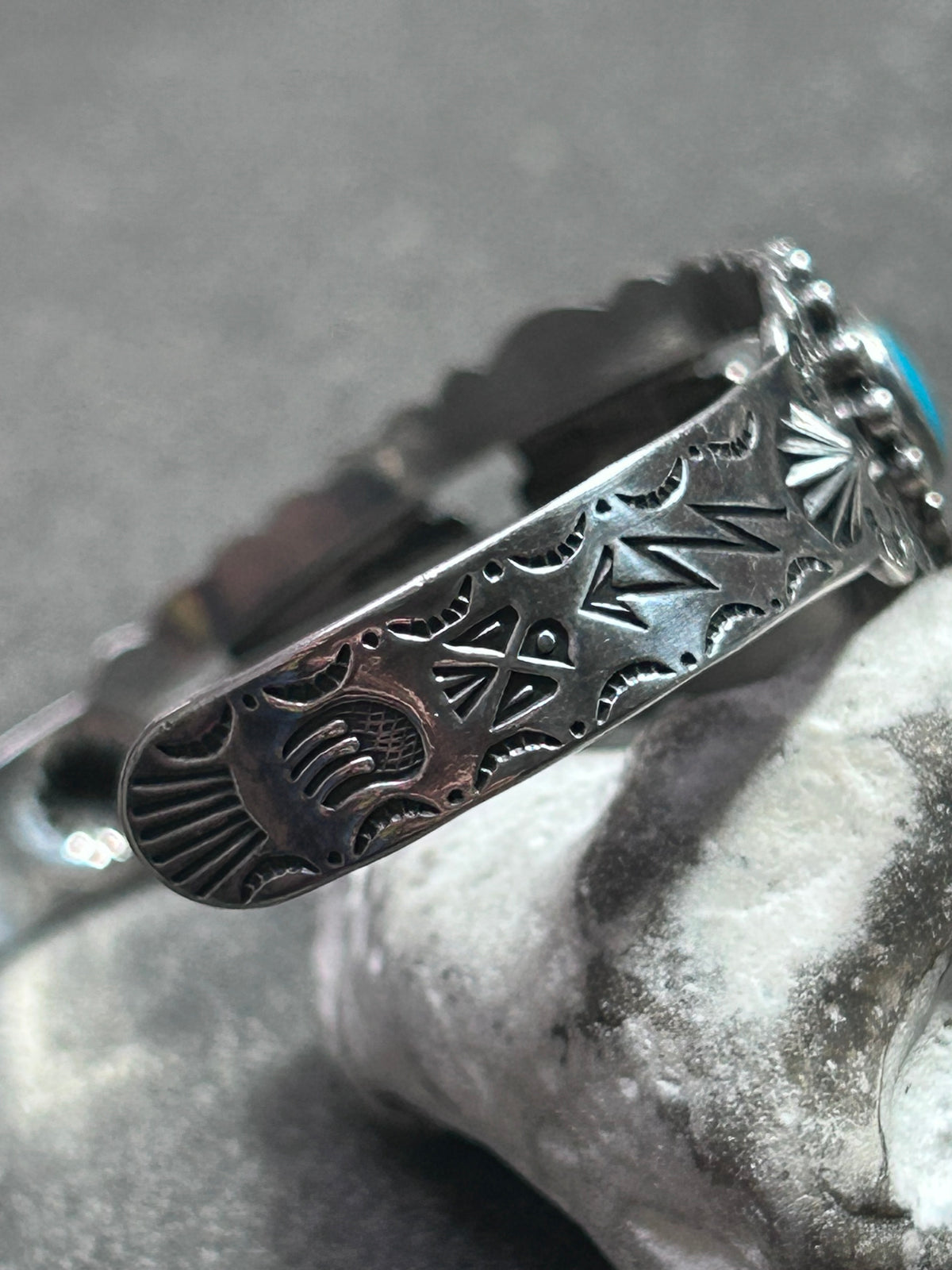 Vintage Sterling Silver & Turquoise Native American Statement Cuff
