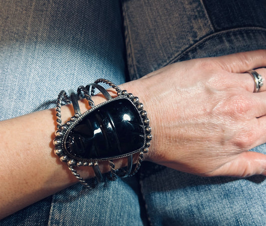 Spectacular Vintage Mexican Sterling Silver Warrior Bangle