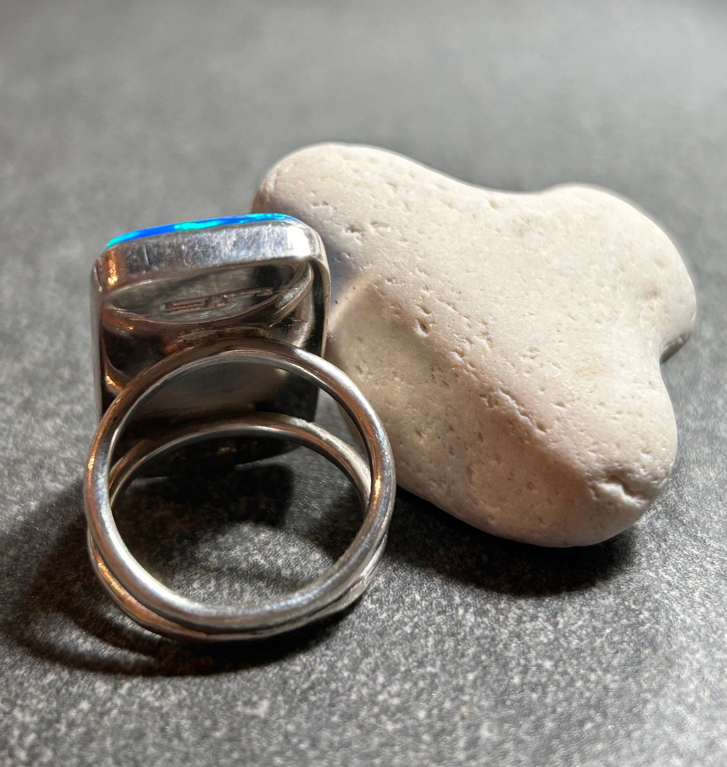 Dichroic Glass Statement Ring – Aqua Ocean Light