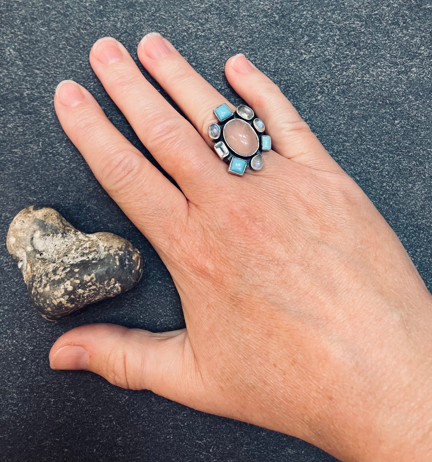 Fantastic vintage sterling silver ring set with a wonderful array of stones.