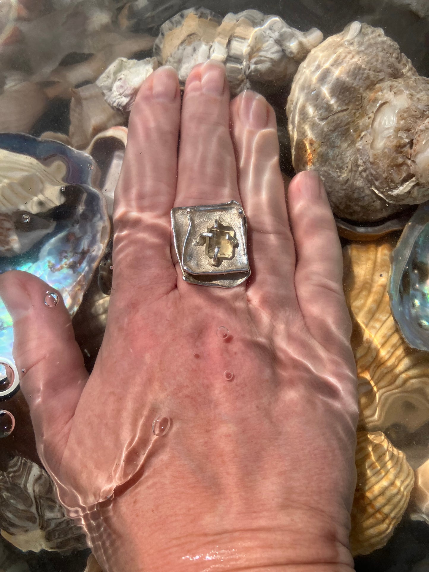 Vintage sterling silver and citrine artisan ring.