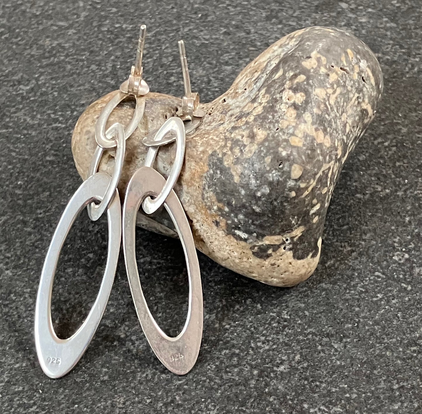 Vintage sterling silver oval loop earrings.