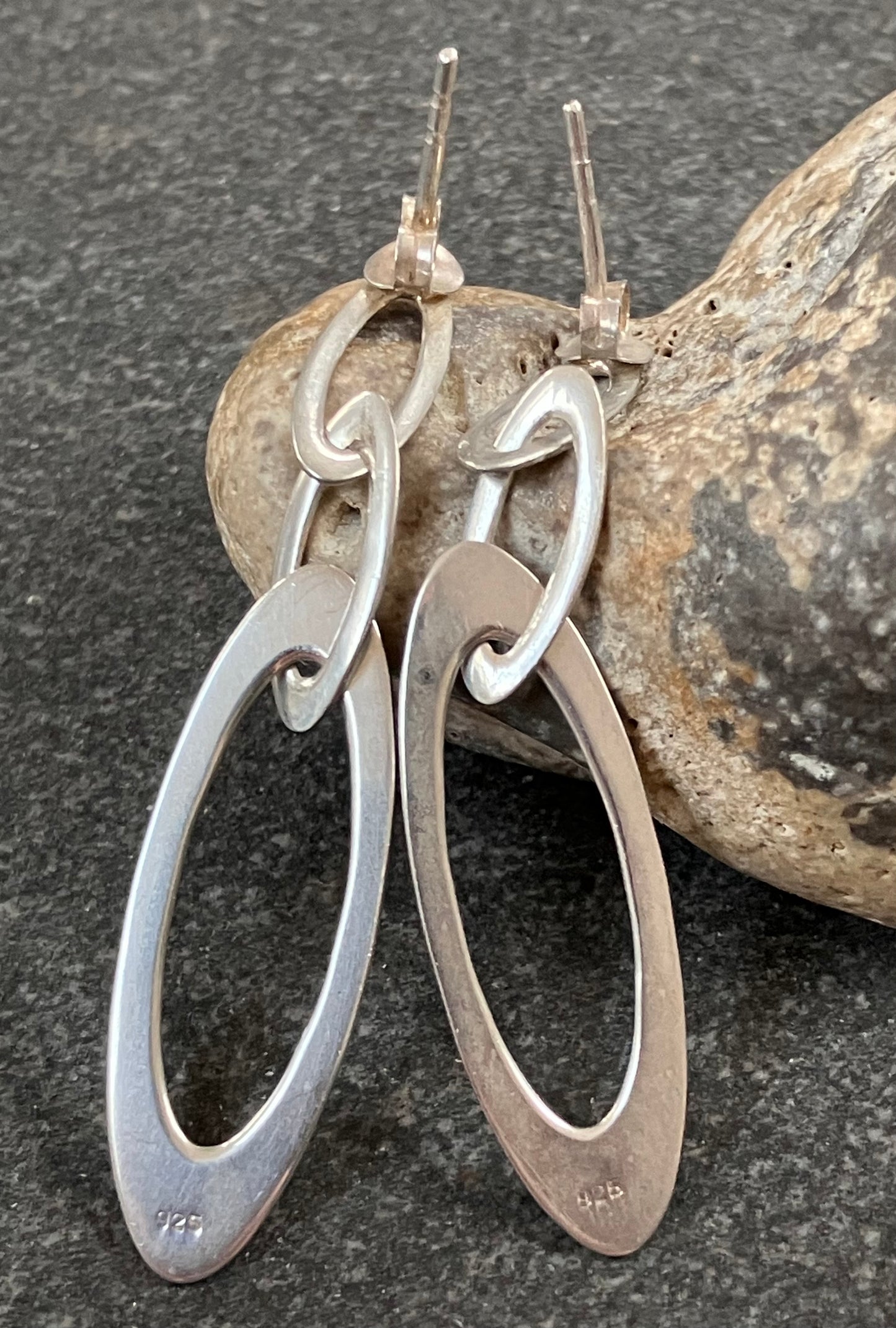 Vintage sterling silver oval loop earrings.