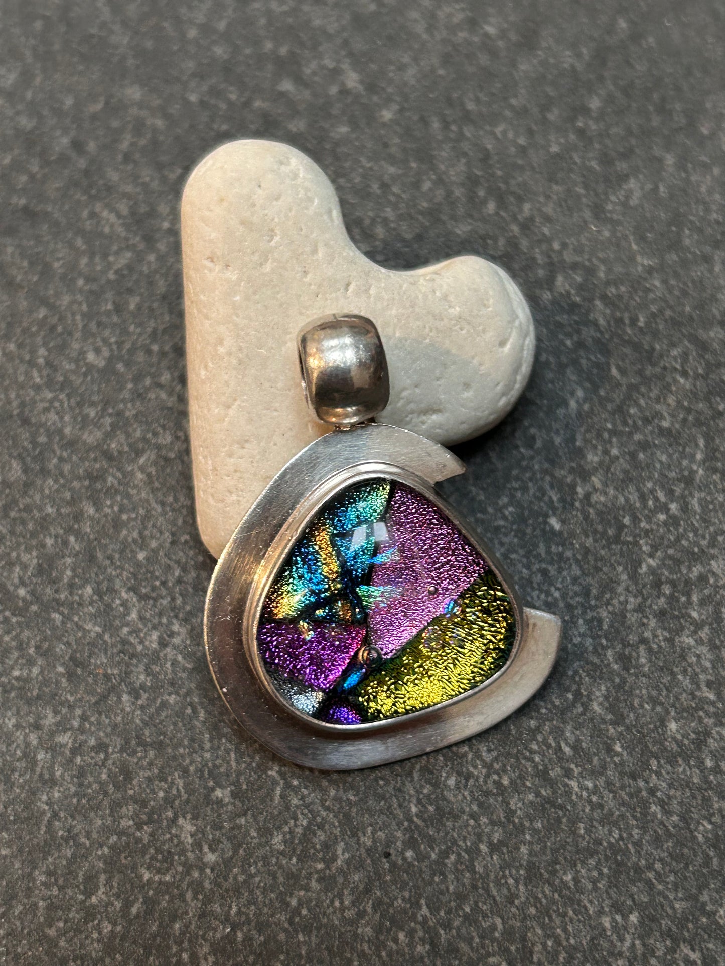 Vintage Sterling Silver & Dichroic Glass Pendant
