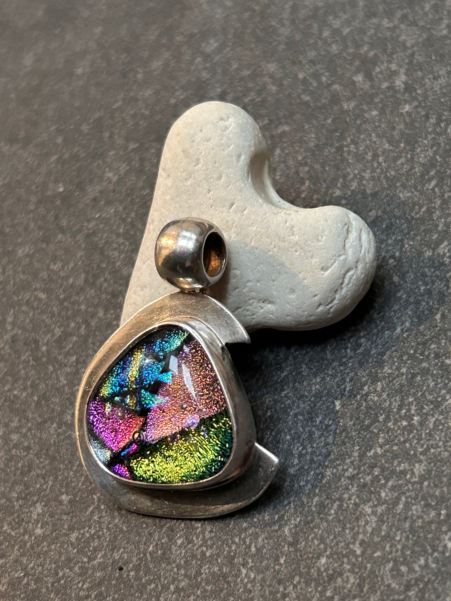 Vintage Sterling Silver & Dichroic Glass Pendant