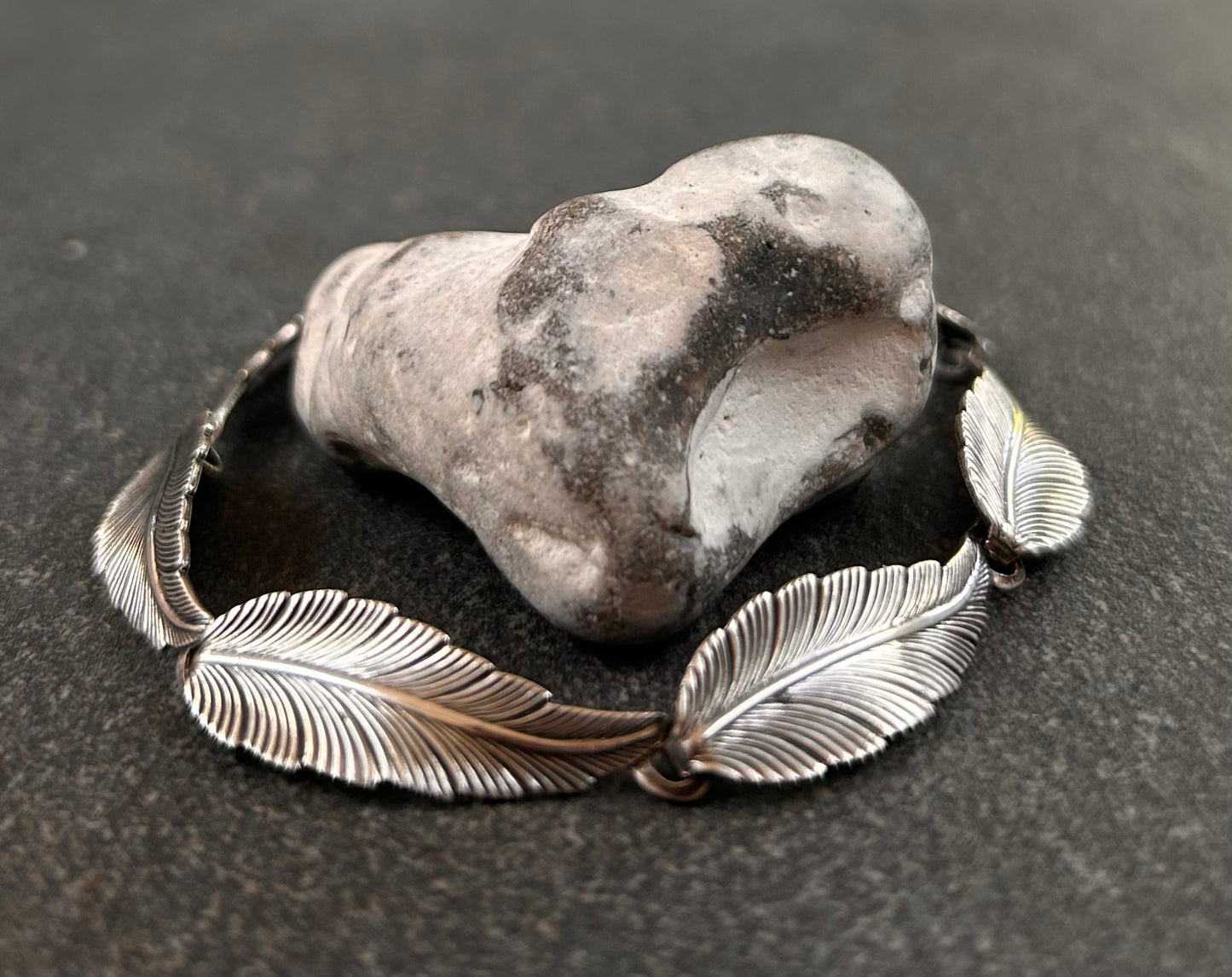 Vintage sterling silver feather — or perhaps leaf — bracelet, depending on your interpretation!