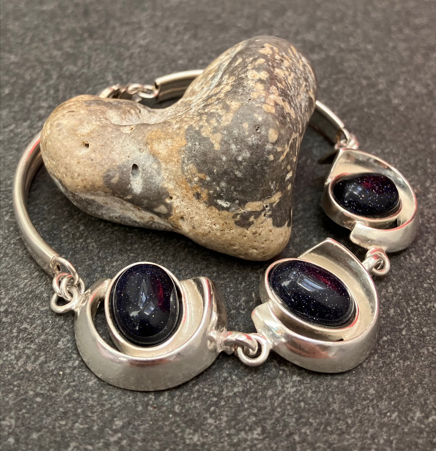 Vintage sterling silver Blue goldstone bracelet.