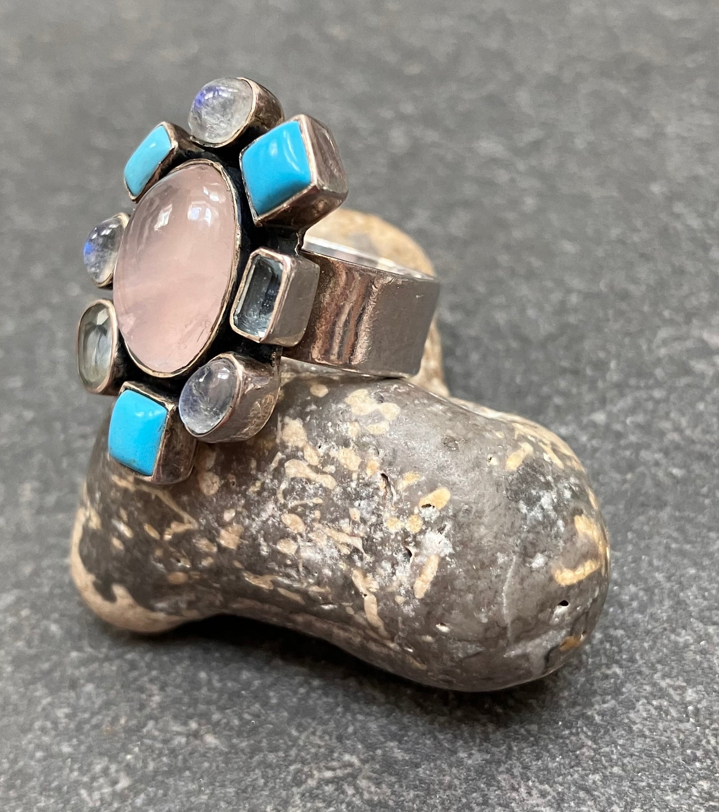 Fantastic vintage sterling silver ring set with a wonderful array of stones.