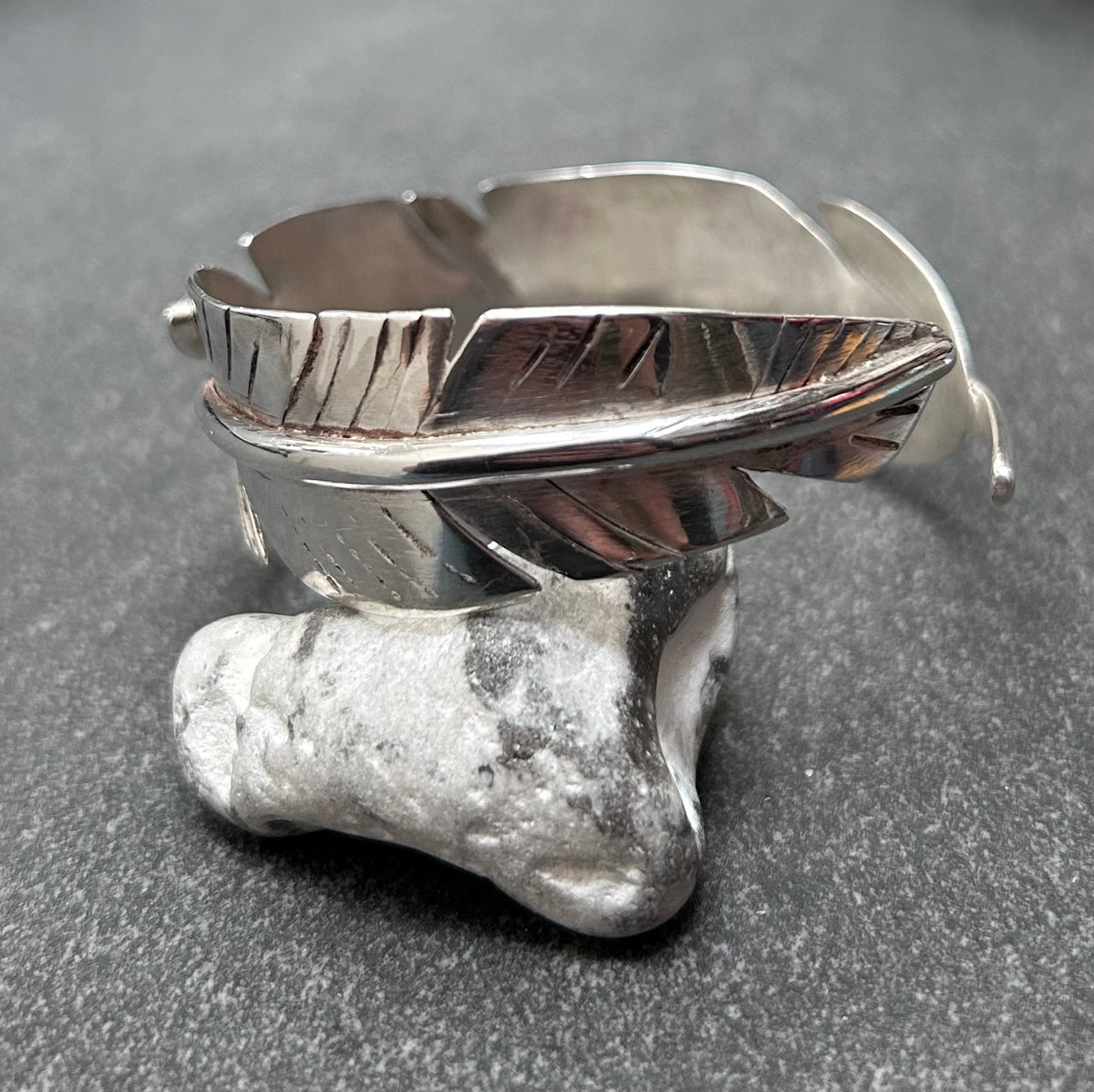 One-of-a-Kind Artisan vintage sterling Feather Bangle