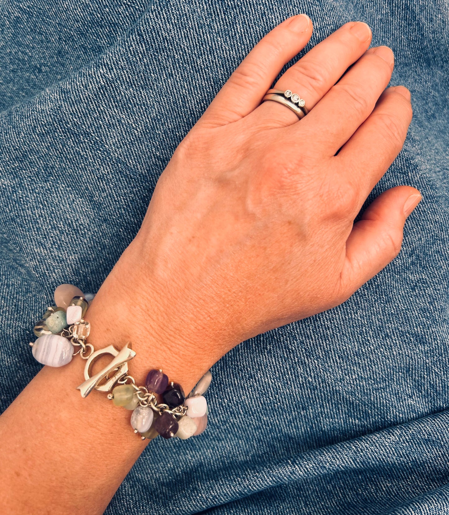 Unique vintage Multi-Gemstone and Sterling Silver Bracelet