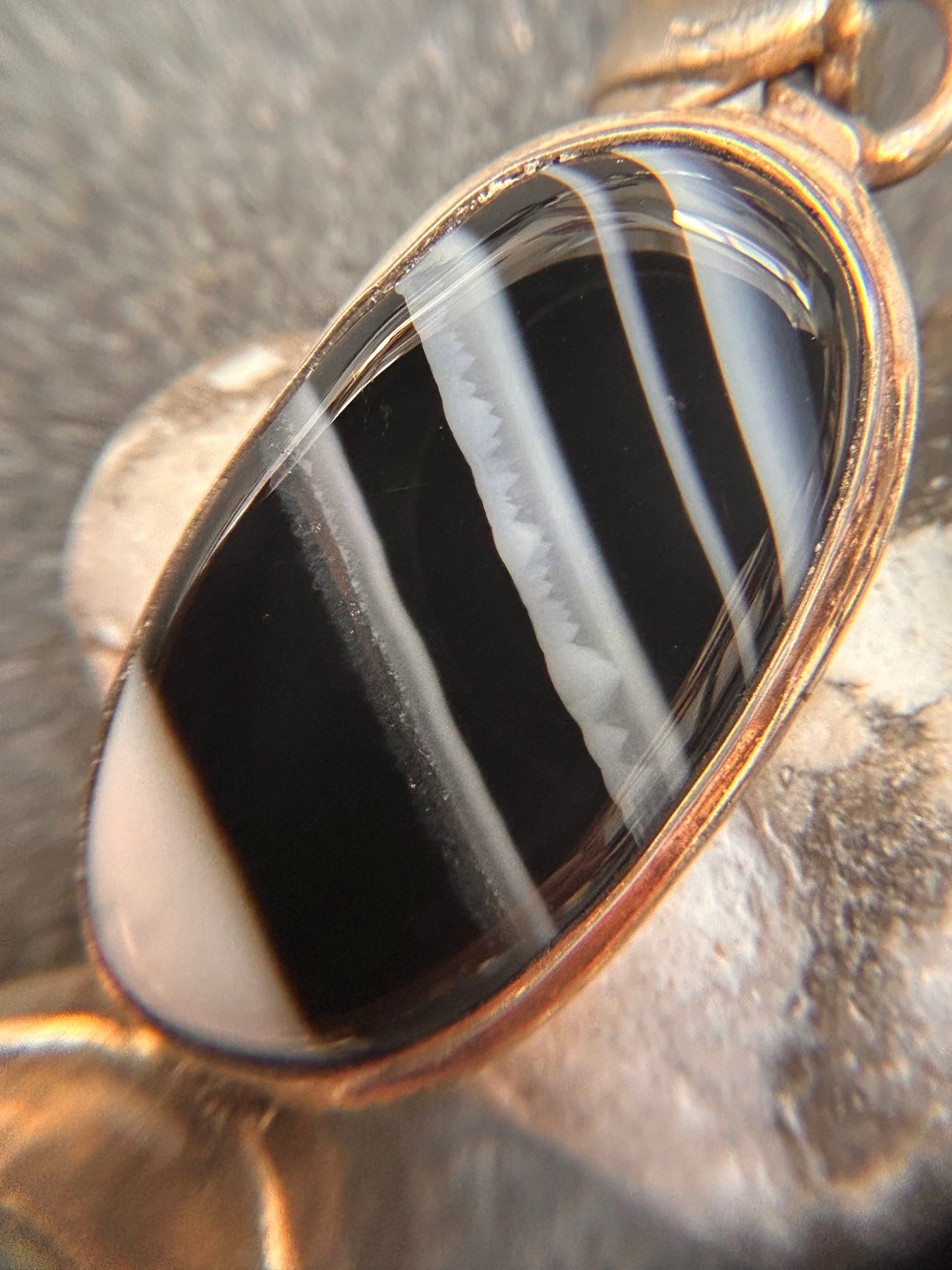 Vintage Sterling Silver Black Banded Agate Statement Pendant.