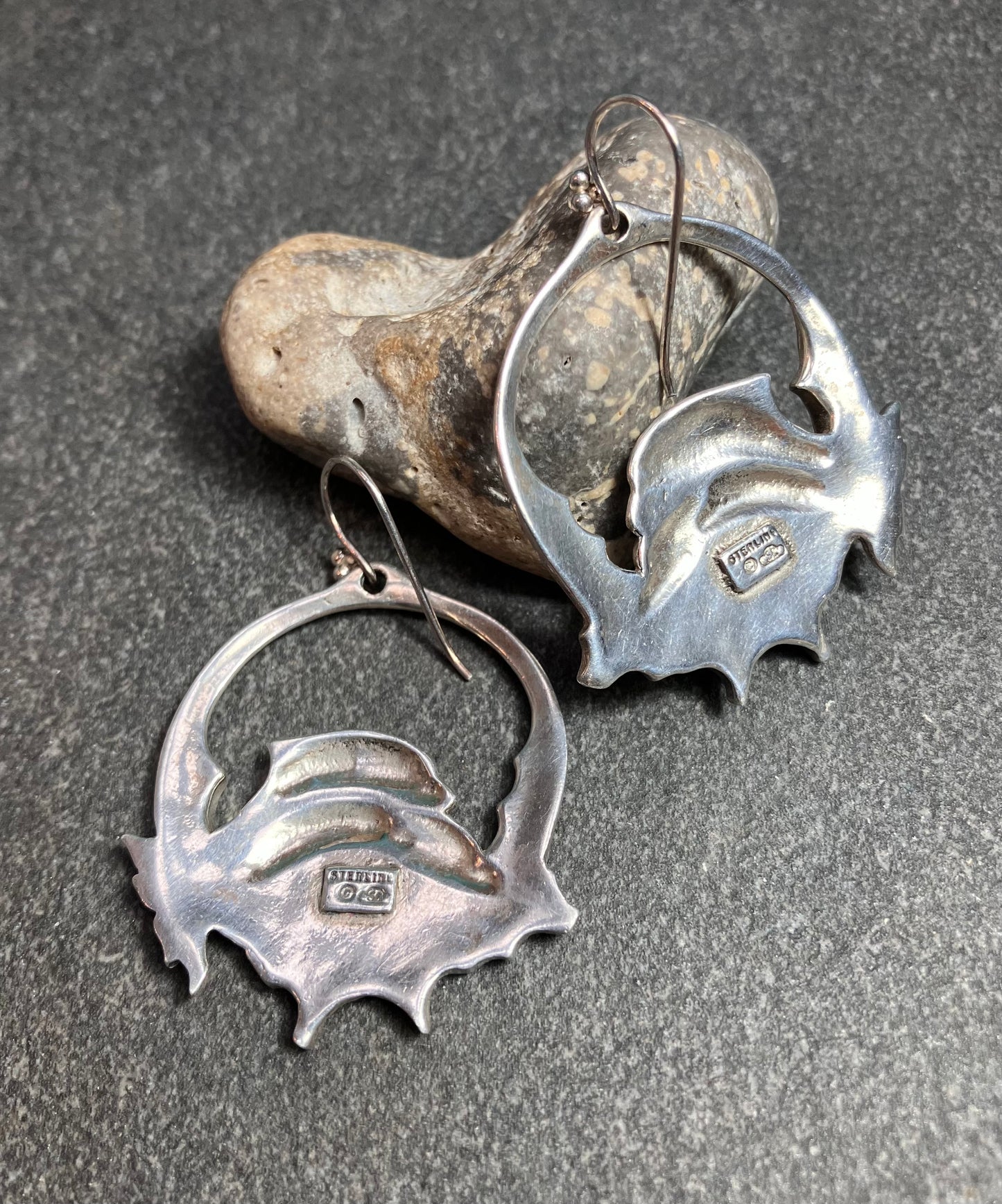 These are truly spectacular statement vintage sterling silver dolphin earrings.