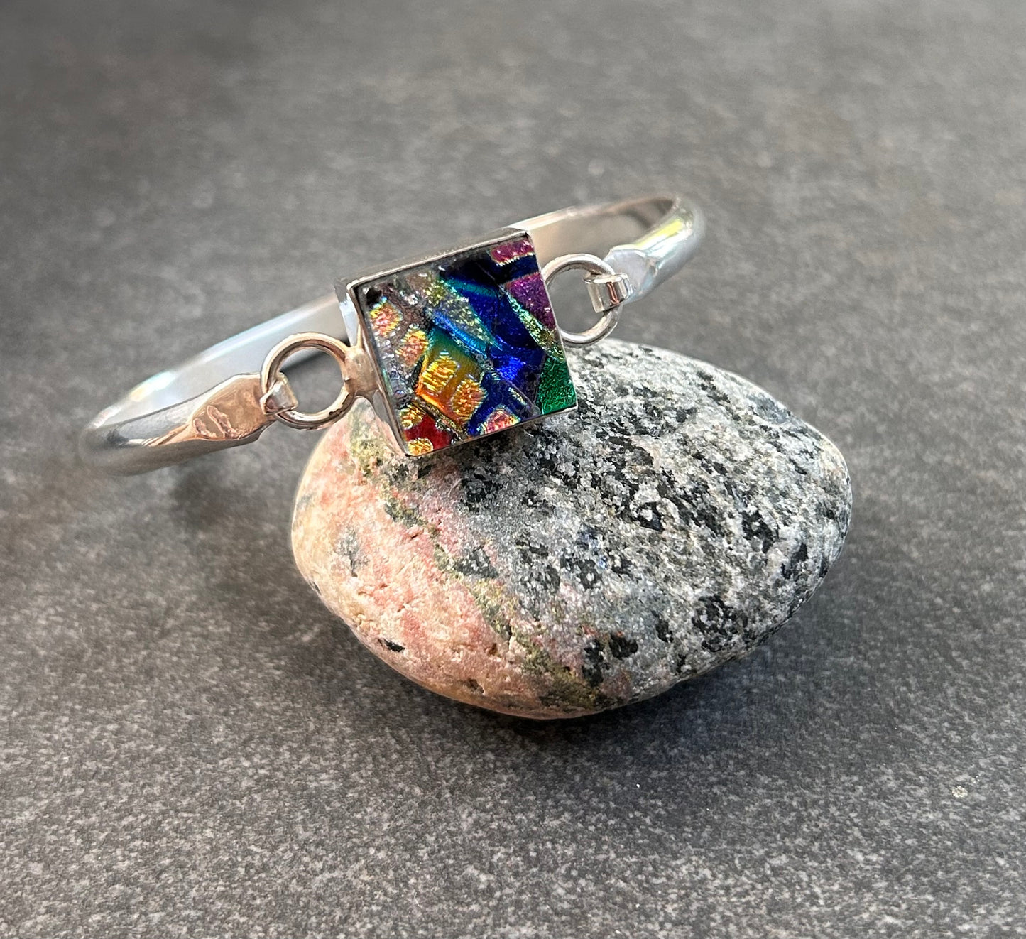 Fantastic Vintage Sterling Silver & Dichroic Glass Bangle
