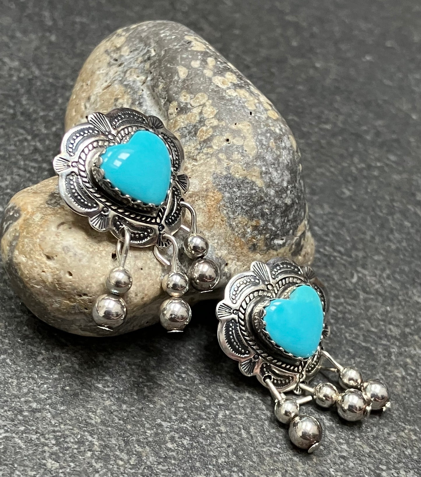 Beautiful vintage sterling silver and turquoise Native American earrings.