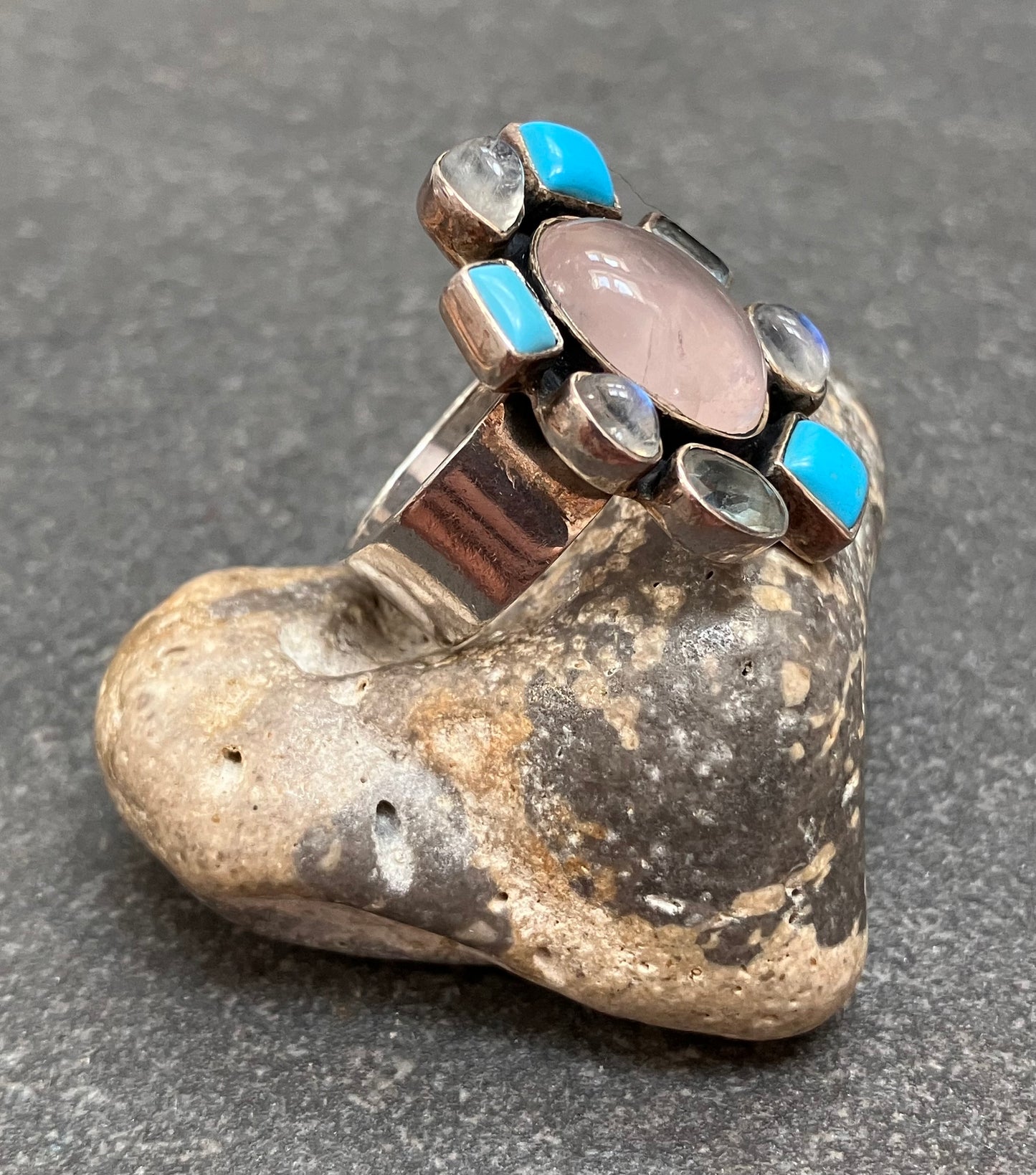 Fantastic vintage sterling silver ring set with a wonderful array of stones.